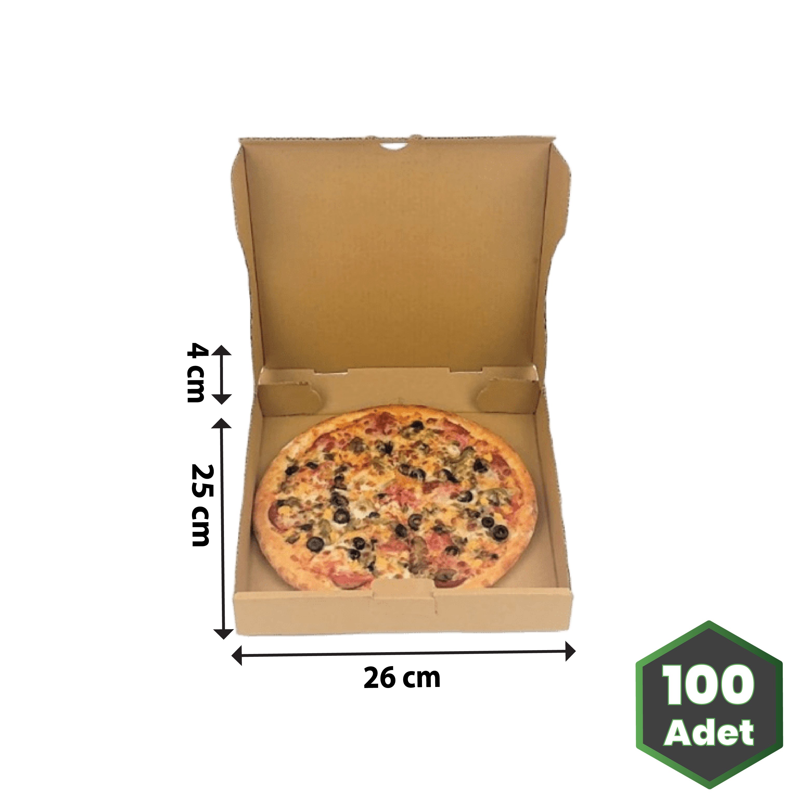 26x25x4 cm Pizza-Sebze Baskılı Kraft Pizza Kutusu