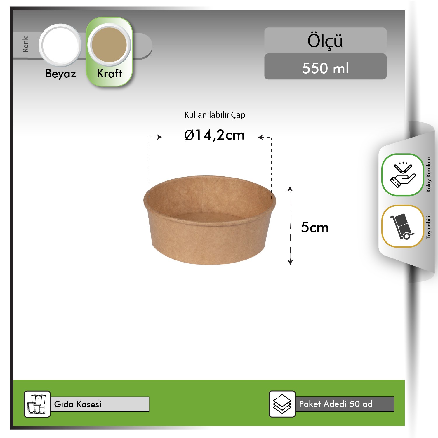 Karton Gıda Kasesi Kraft 550 ml