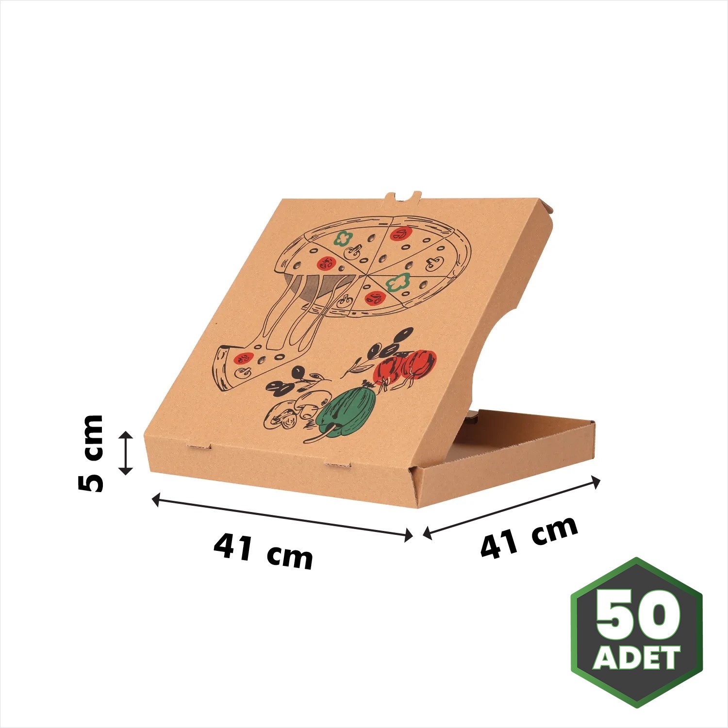 Pizza Kutusu Pizza-Sebze Baskılı Kraft 41x41x5 cm