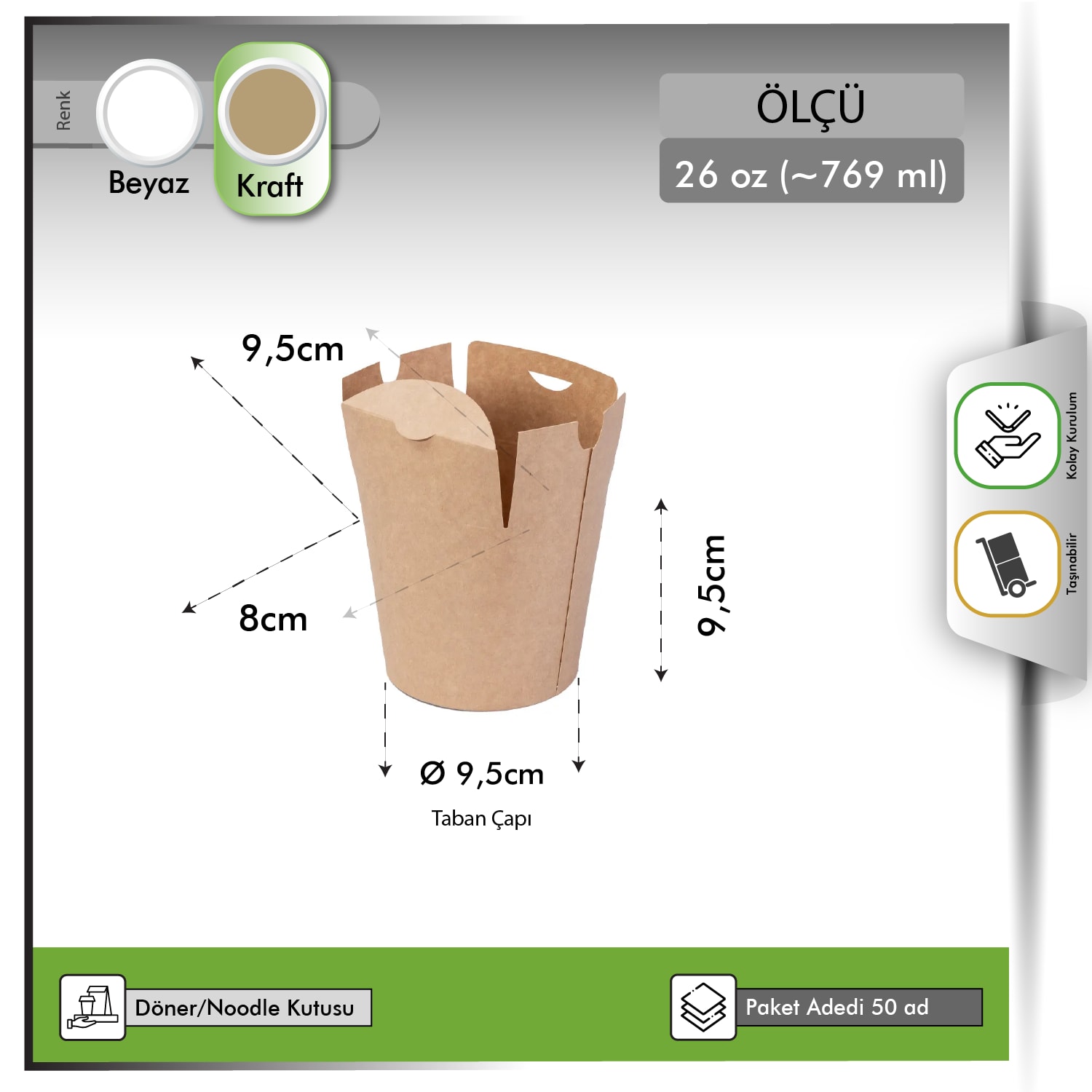 26 oz Kraft Karton Noodle ve Döner Box