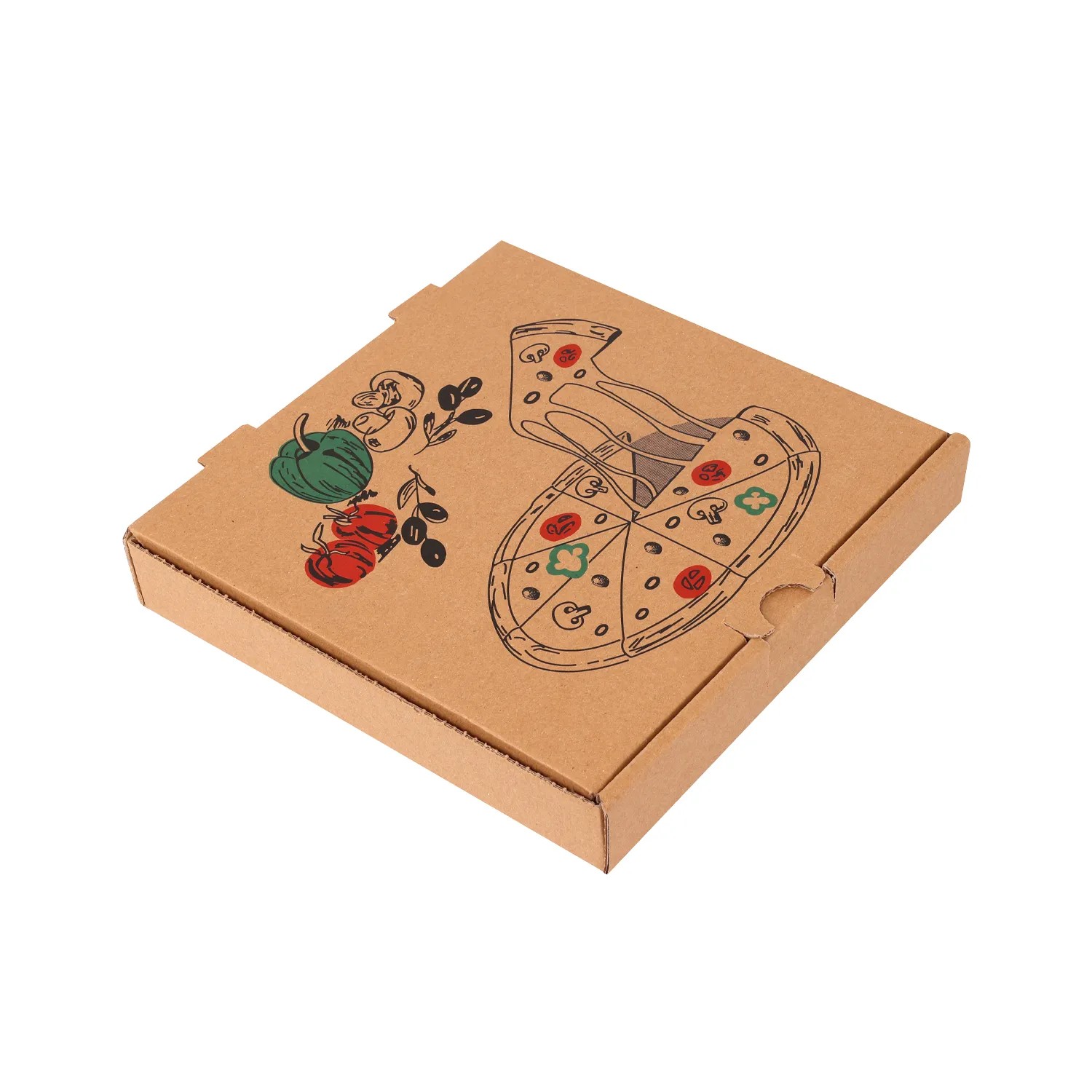 Pizza Kutusu Pizza-Sebze Baskılı Kraft 26x25x4 cm