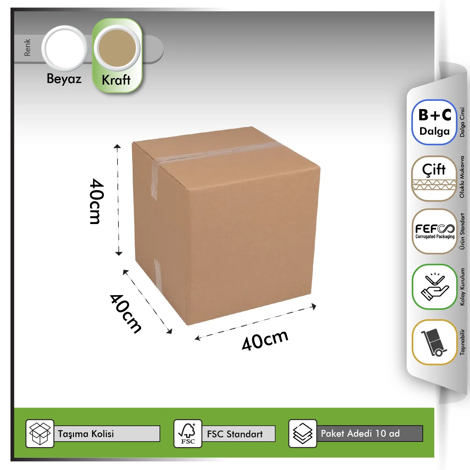 Taşıma Kolisi Çift Oluklu Kraft 40x40x40 cm