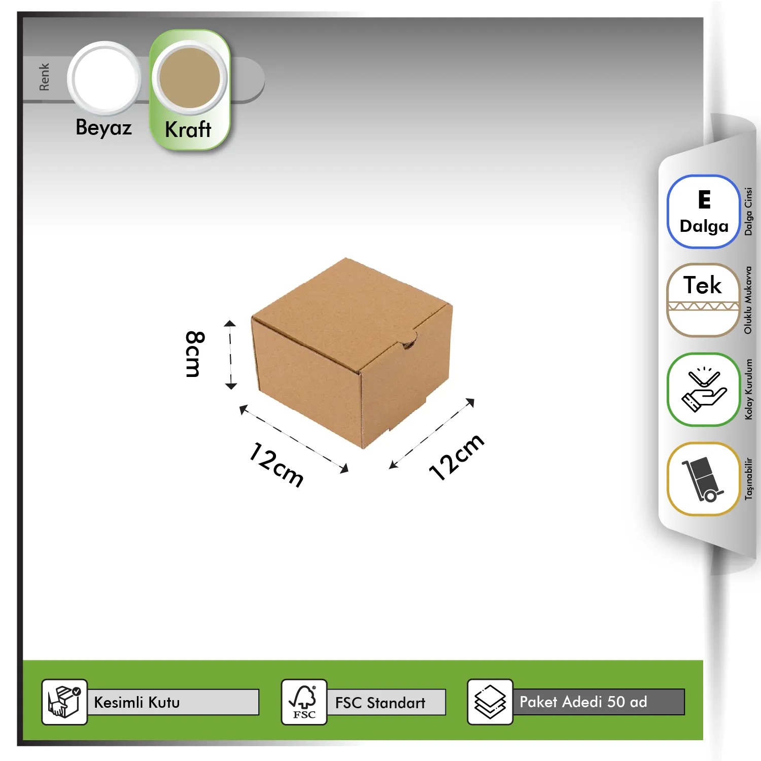 12x12x8 cm Kraft E-ticaret Kutusu