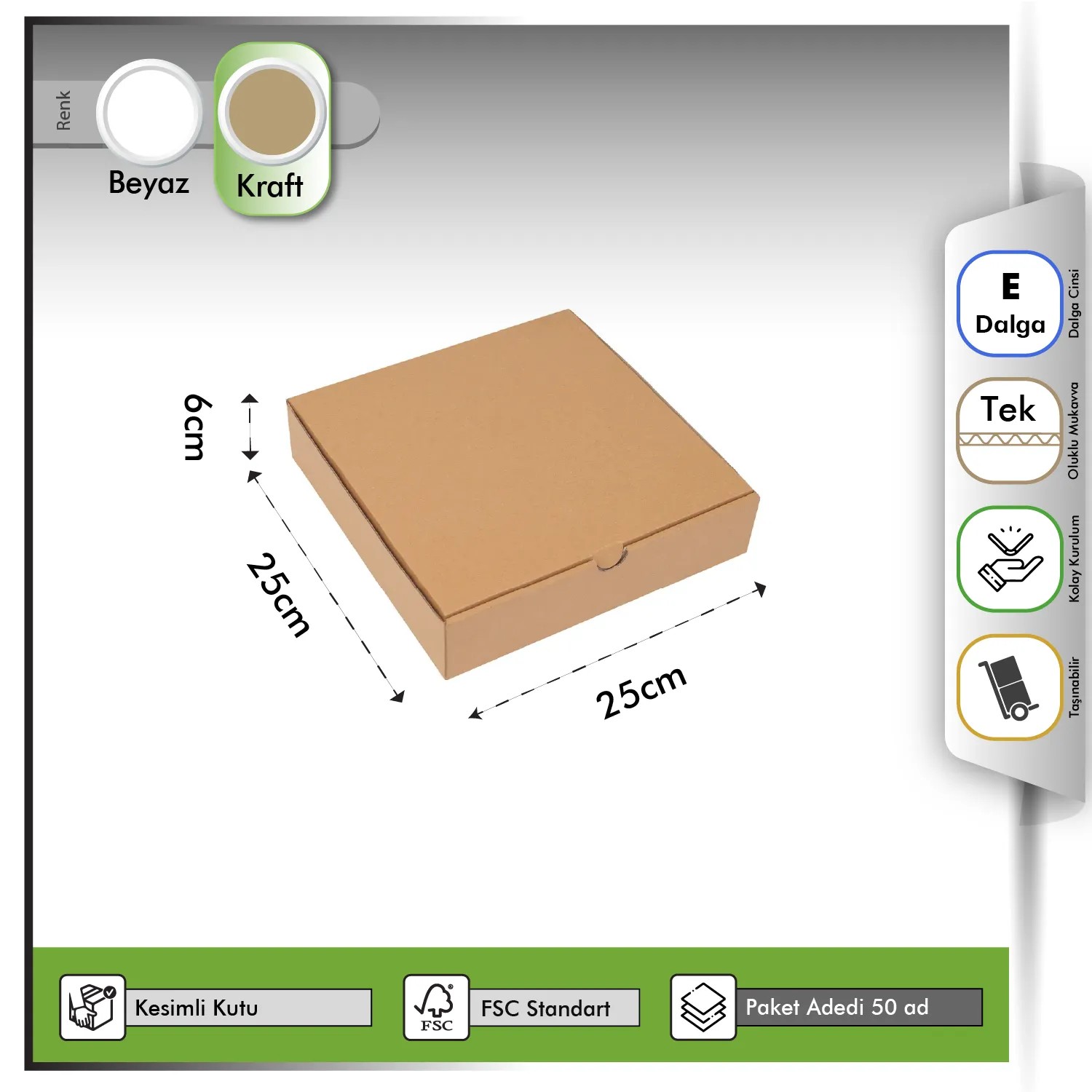 25x25x6 cm Kraft E-ticaret Kutusu
