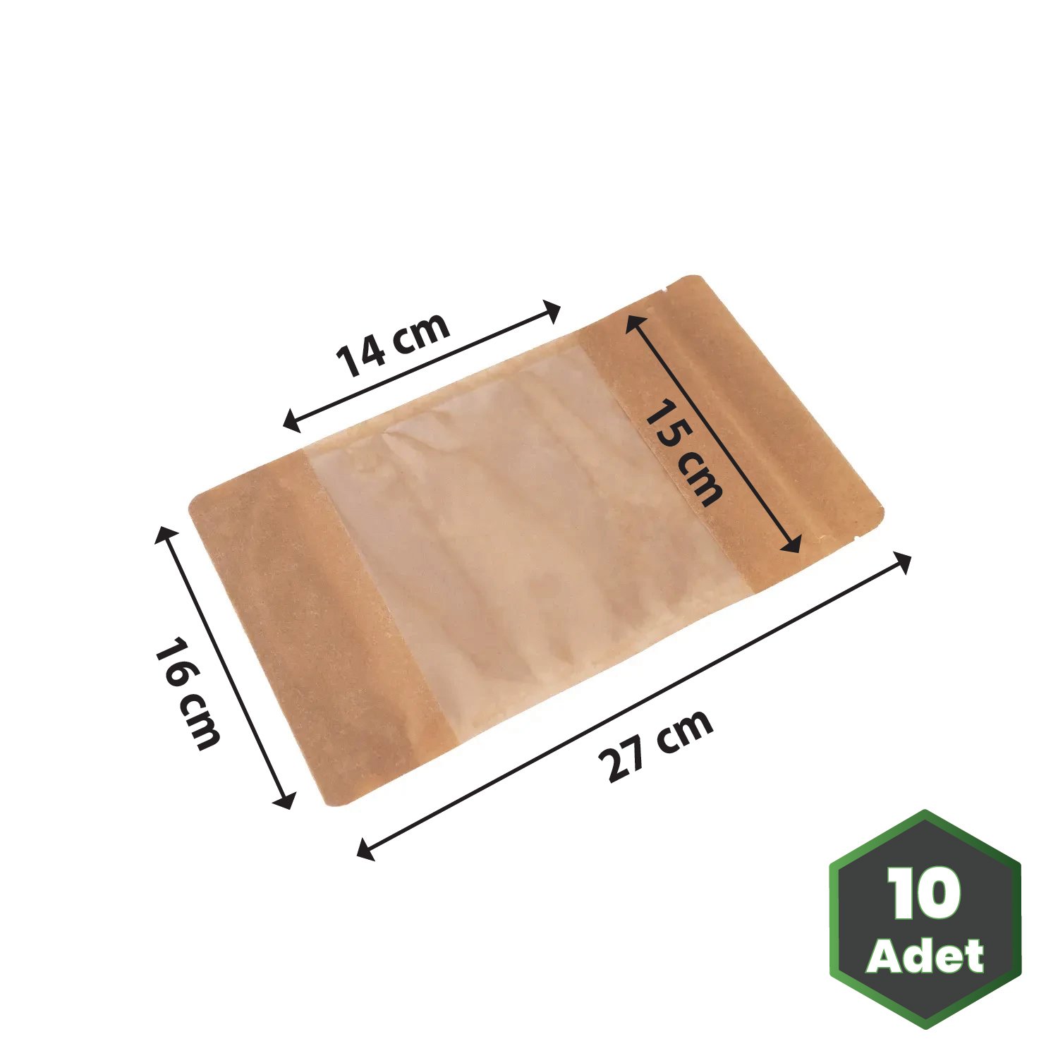 16x27 cm Kraft Geniş Pencereli Doypack