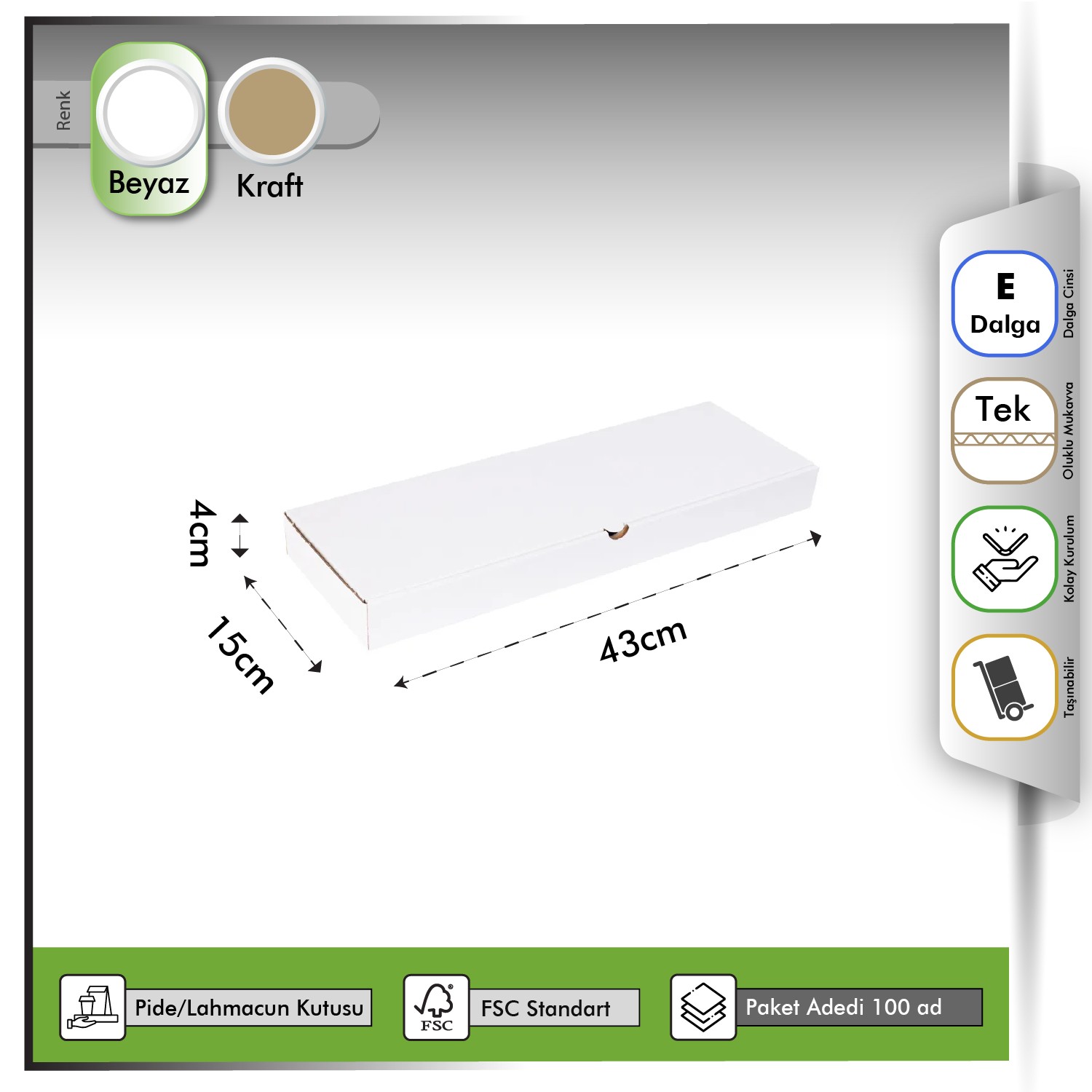 Pide Kutusu Beyaz 43x15x4 cm