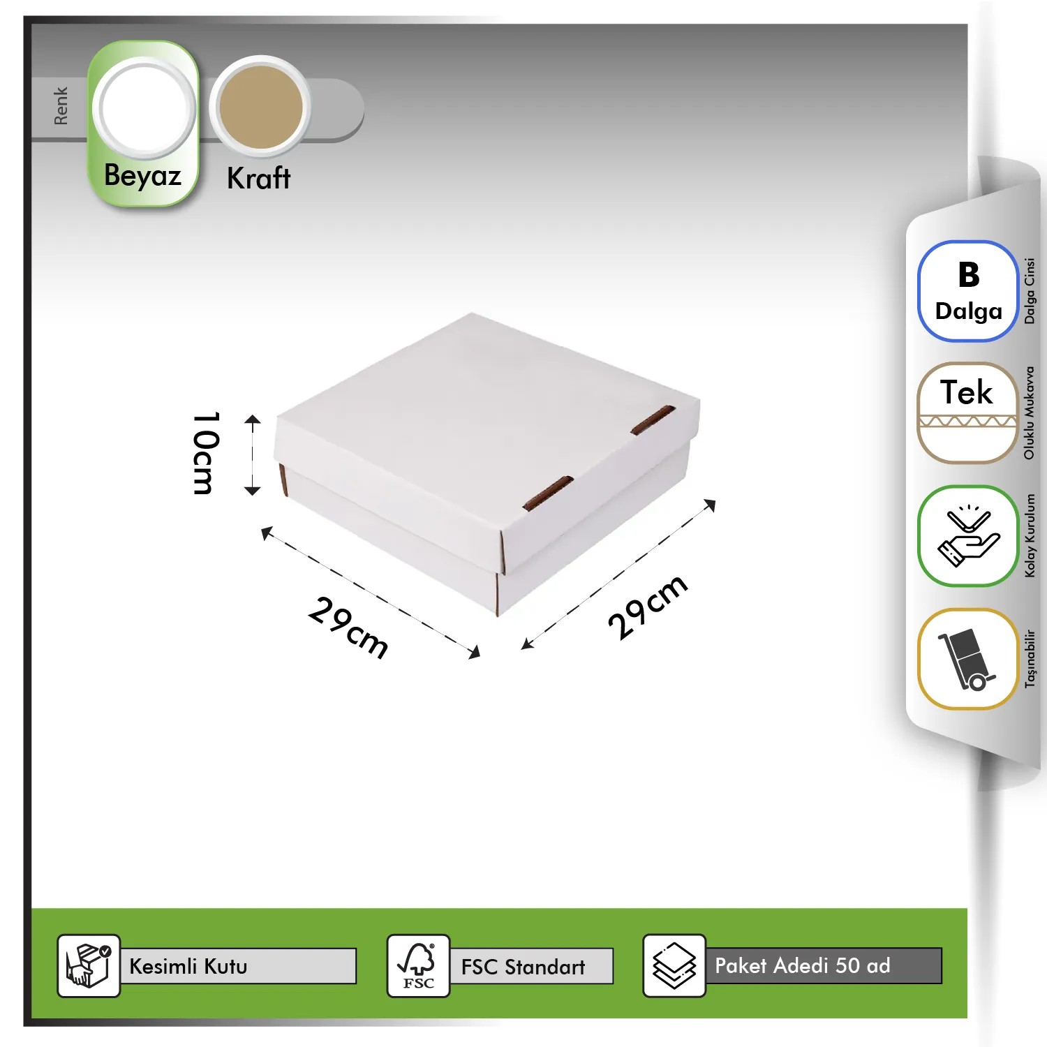 E-ticaret Kutusu Beyaz 29x29x10 cm