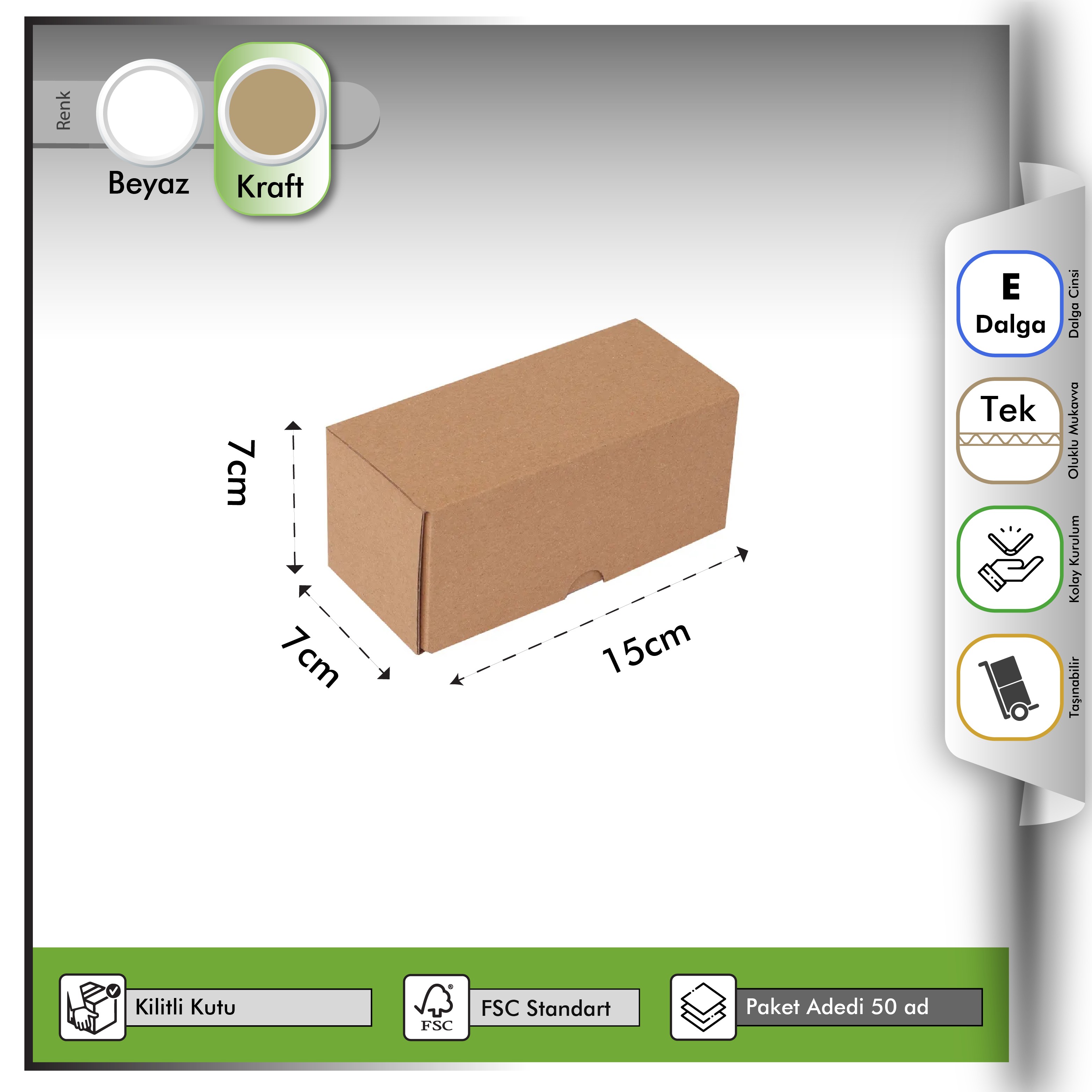 15x7x7 cm Kraft E-ticaret Kutusu
