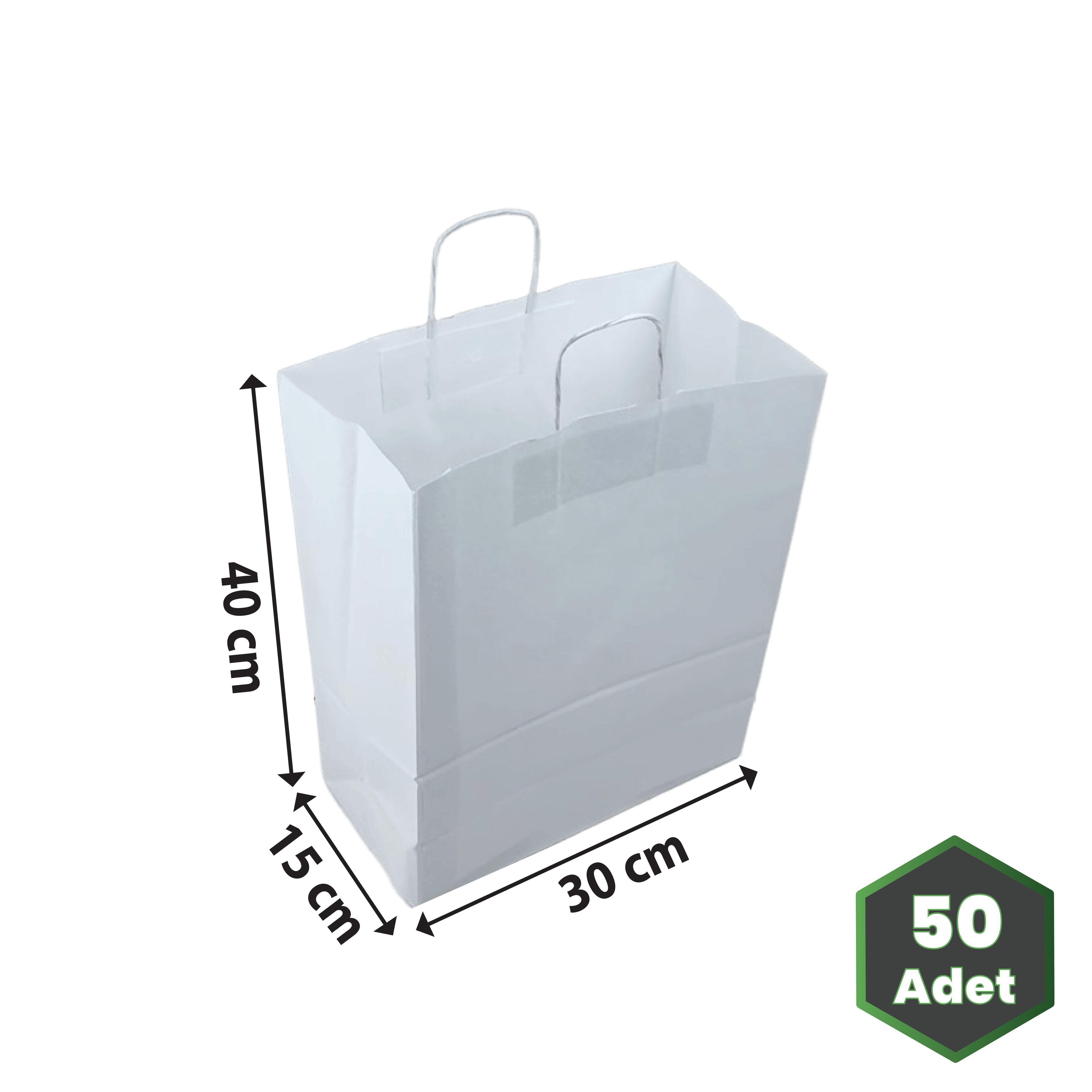 30x15x40 cm 100 gr Burgu Saplı Baskısız IMK Beyaz Kağıt Çanta