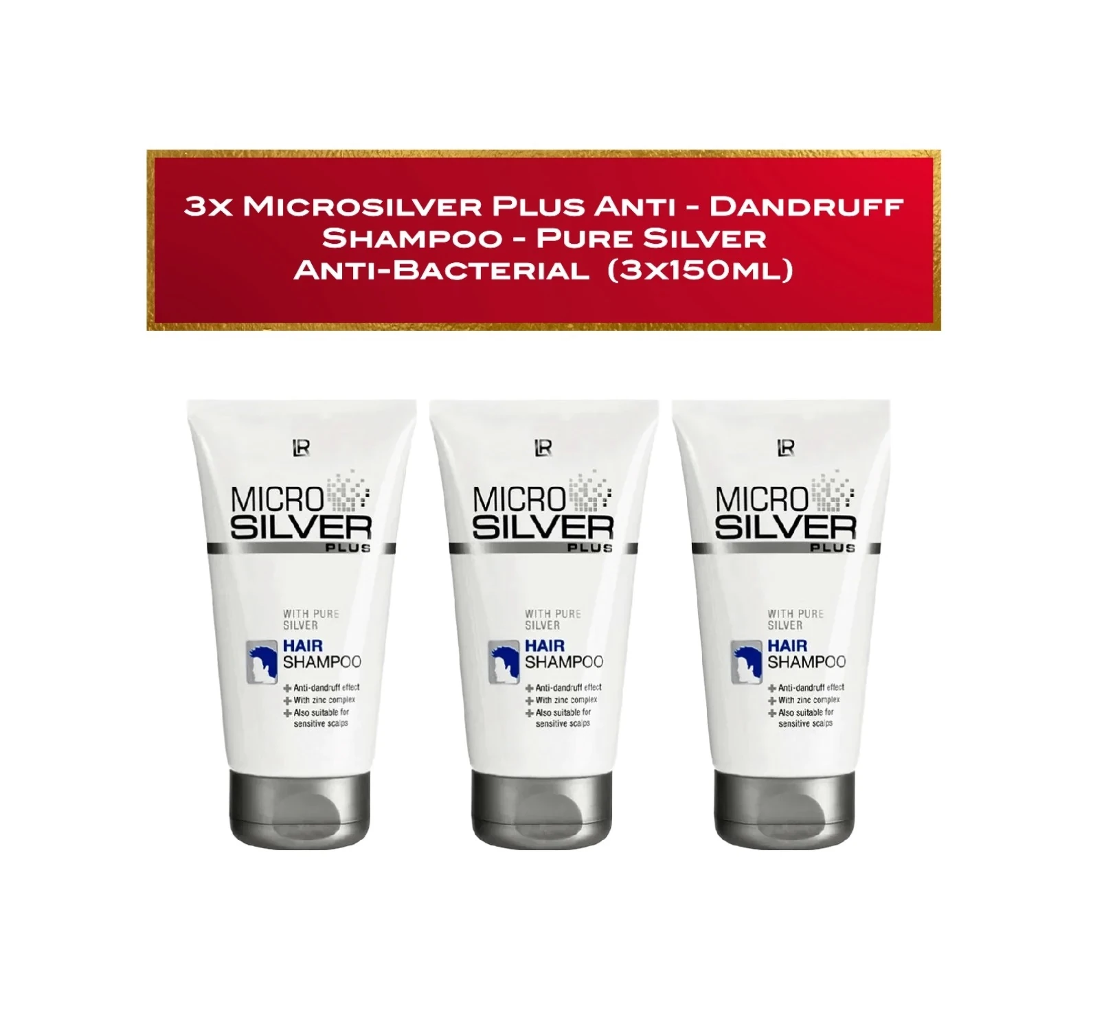 3x LR Microsilver Plus Anti - Dandruff Shampoo - Pure Silver Anti-Bacterial 150ml