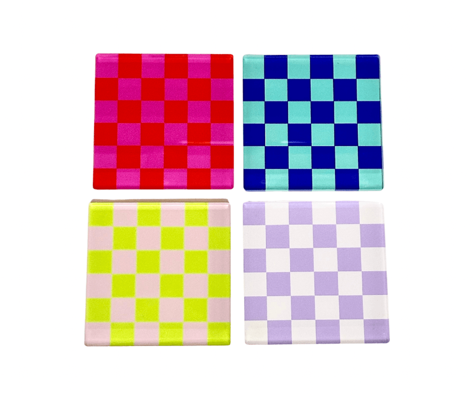 Retro Checkerboard Bardak Altlığı 4'lü Set