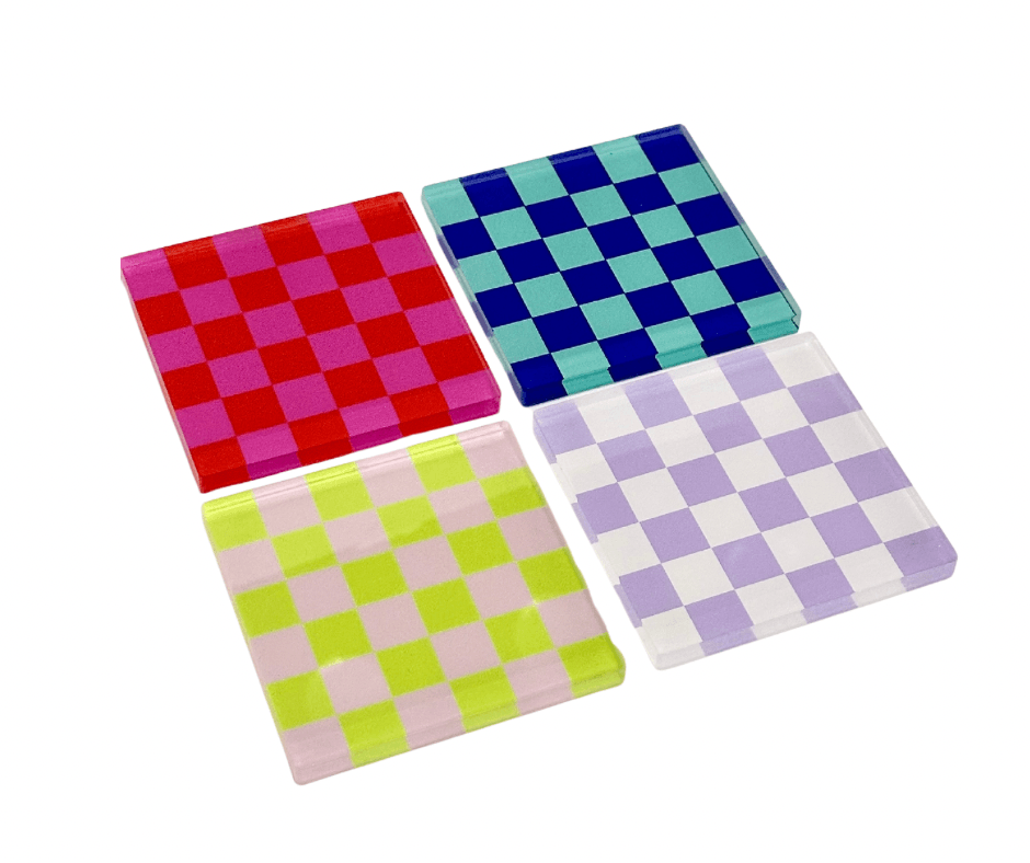 Retro Checkerboard Bardak Altlığı 4'lü Set