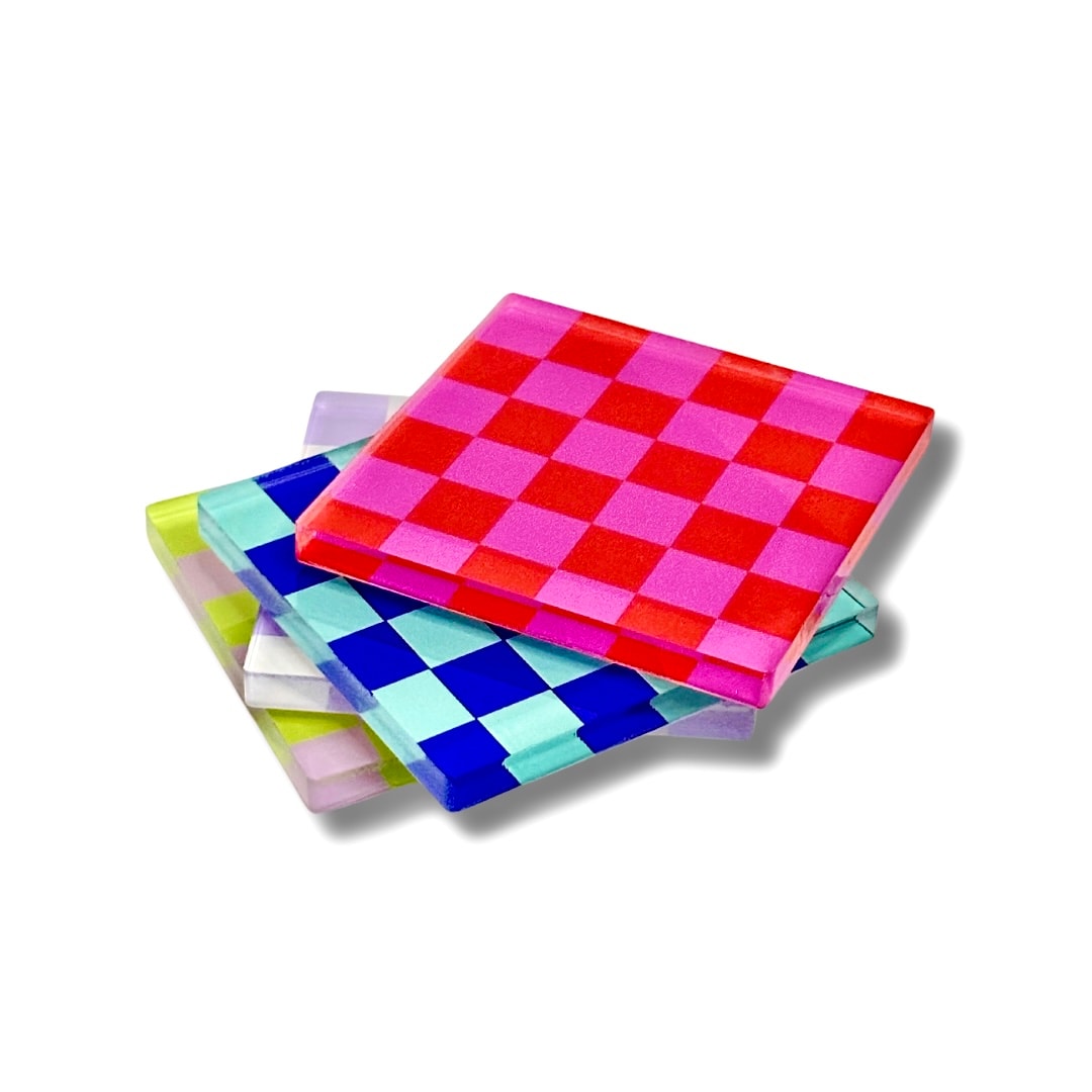 Retro Checkerboard Bardak Altlığı 4'lü Set