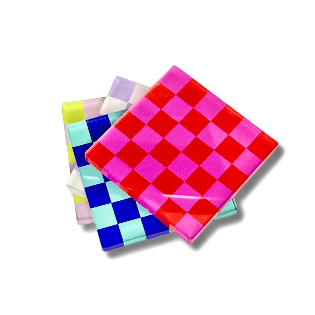 Retro Checkerboard Bardak Altlığı 4'lü Set