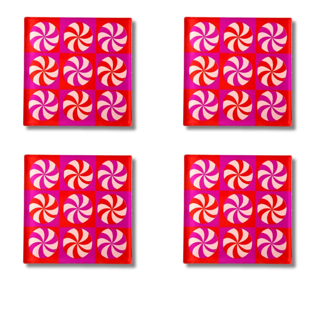 Candy Cane Checkers Pinky Bardak Altlığı