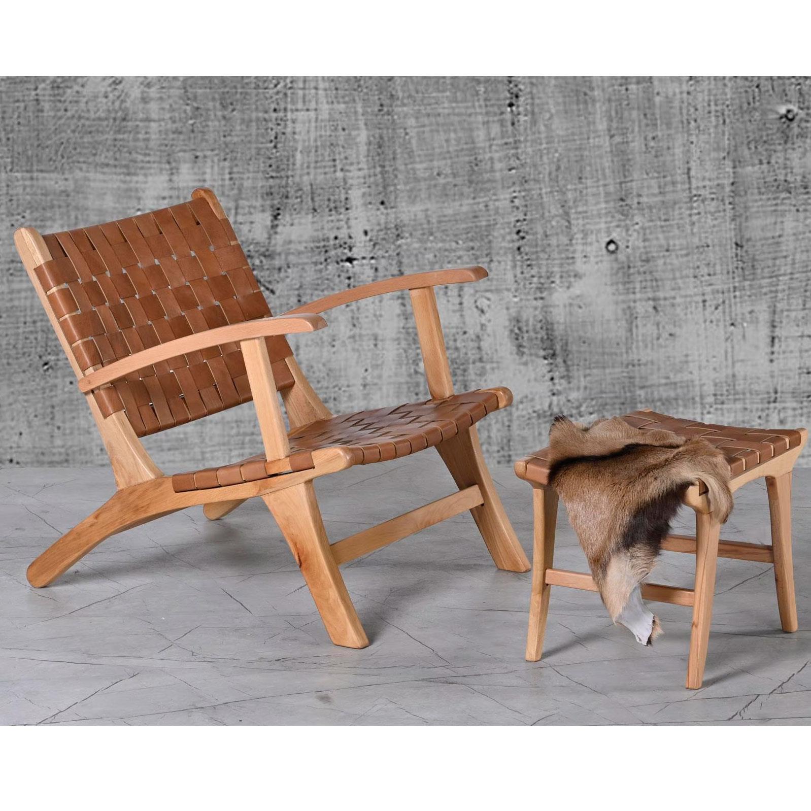 Davina Kolçaklı Gerçek Deri Berjer - Ayak Pufu