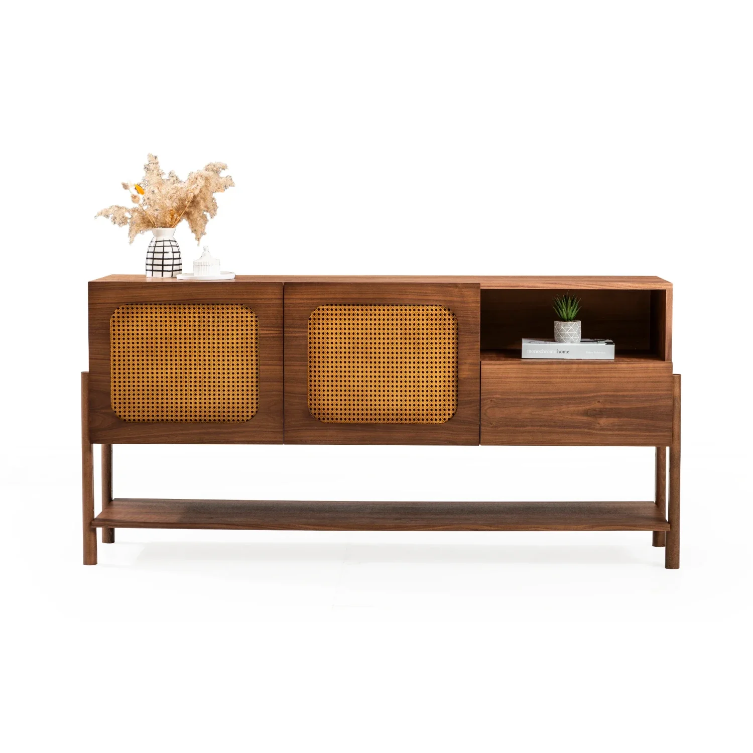 Rattan Konsol Ahşap Gövde Masif Ayak