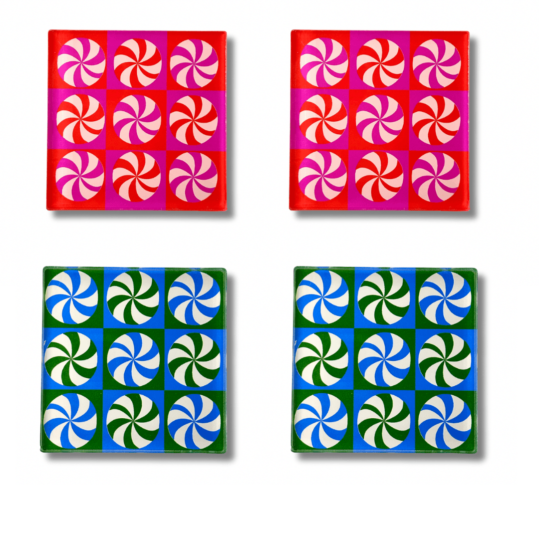 Candy Cane Checkers Bardak Altlığı 4’lü Set