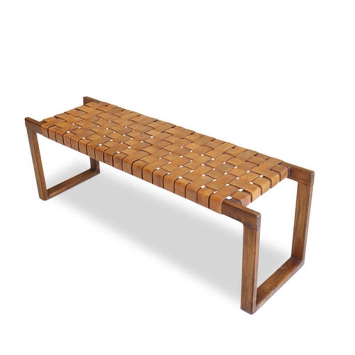 Napolyon Doğal Ahşap Gerçek Deri Bench