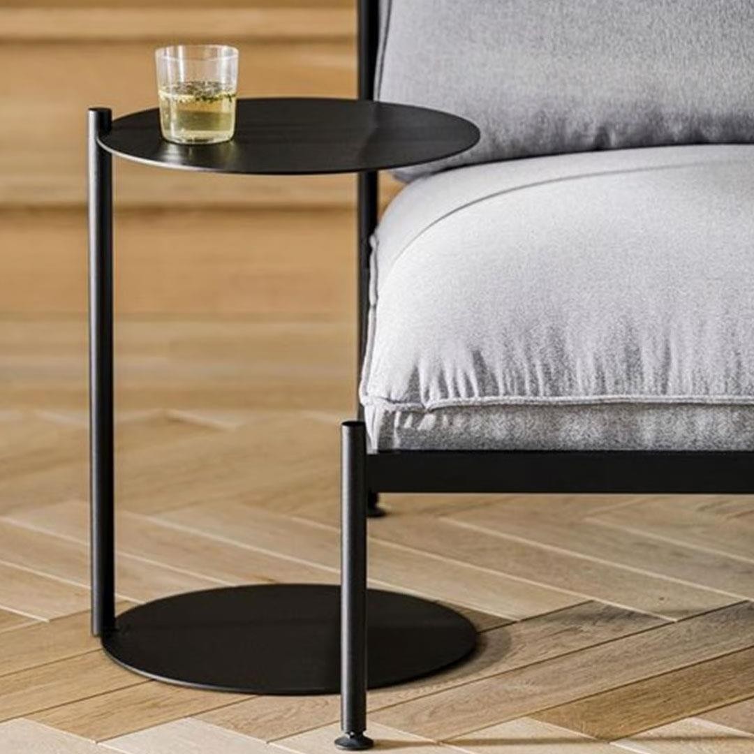 Gerçek Metal Oval Yan Sehpa - Siyah
