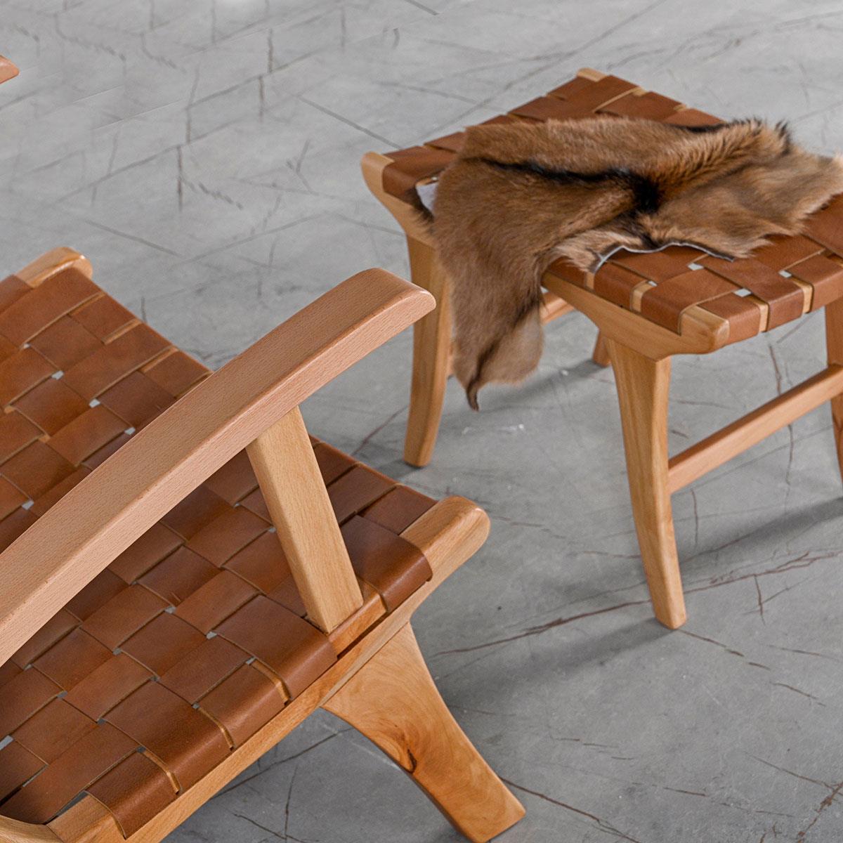 Davina Kolçaklı Gerçek Deri Berjer - Ayak Pufu