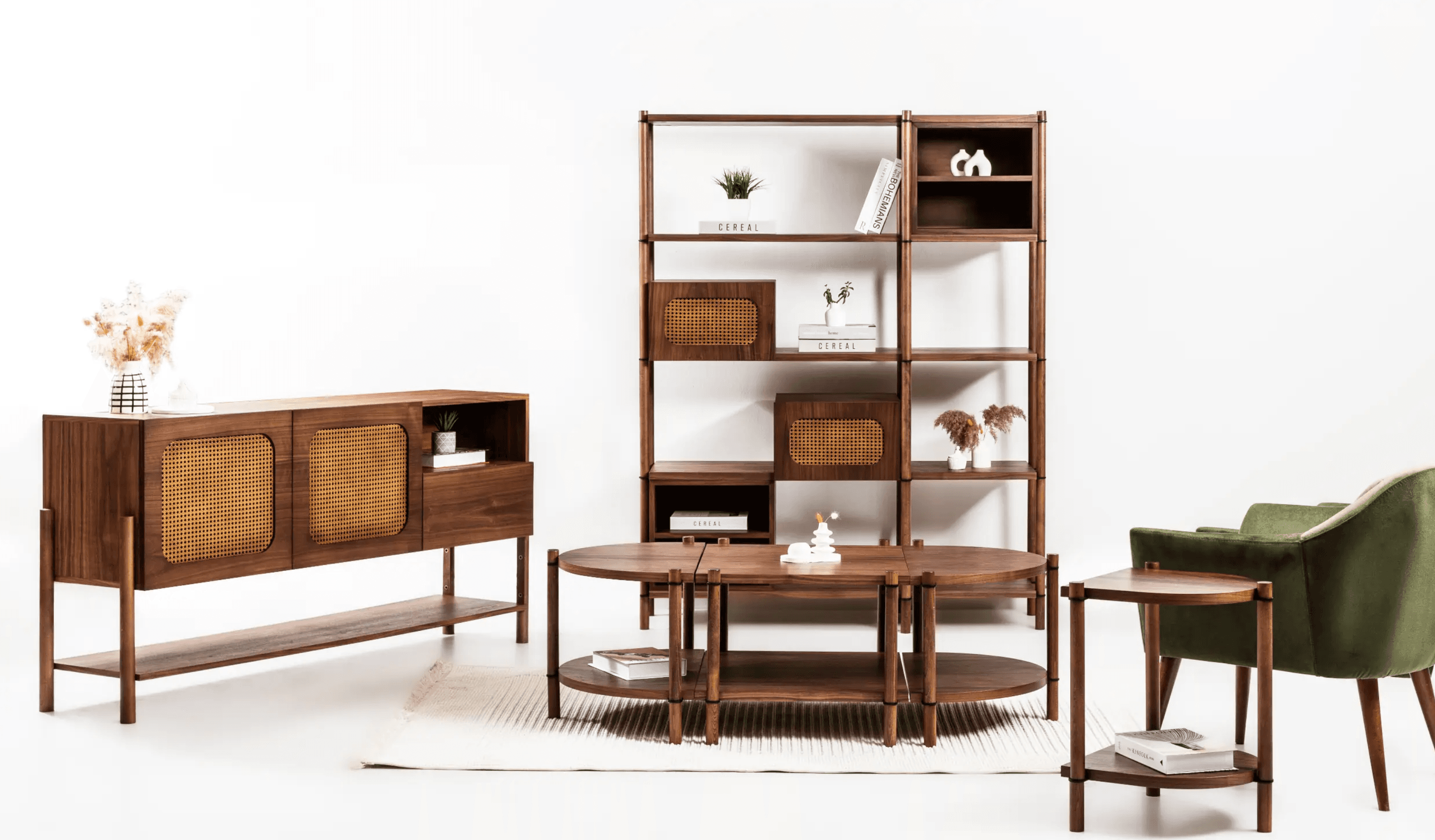 Rattan Konsol Ahşap Gövde Masif Ayak