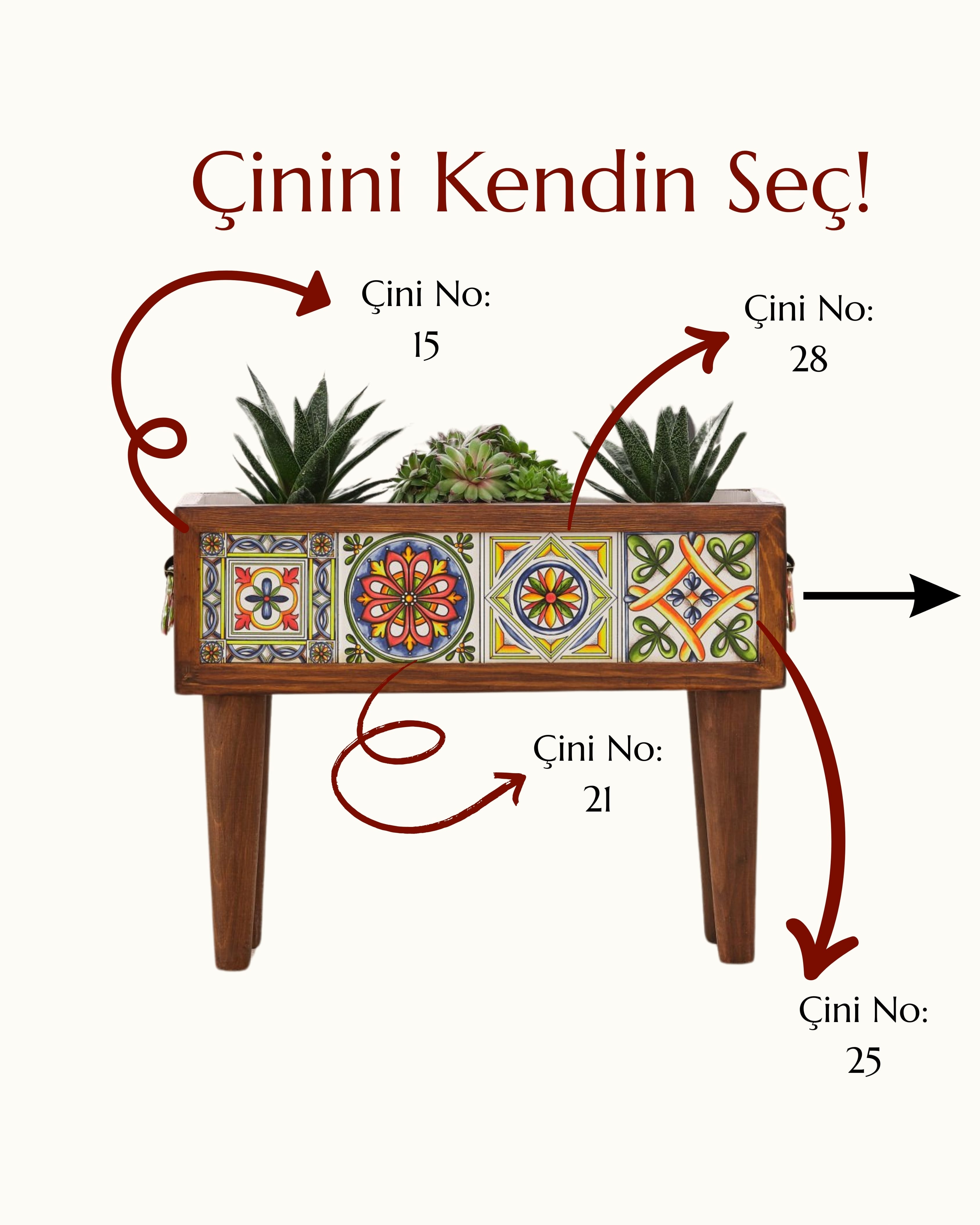 Ayaklı Meksika Çinili Saksı - 4 Çinili