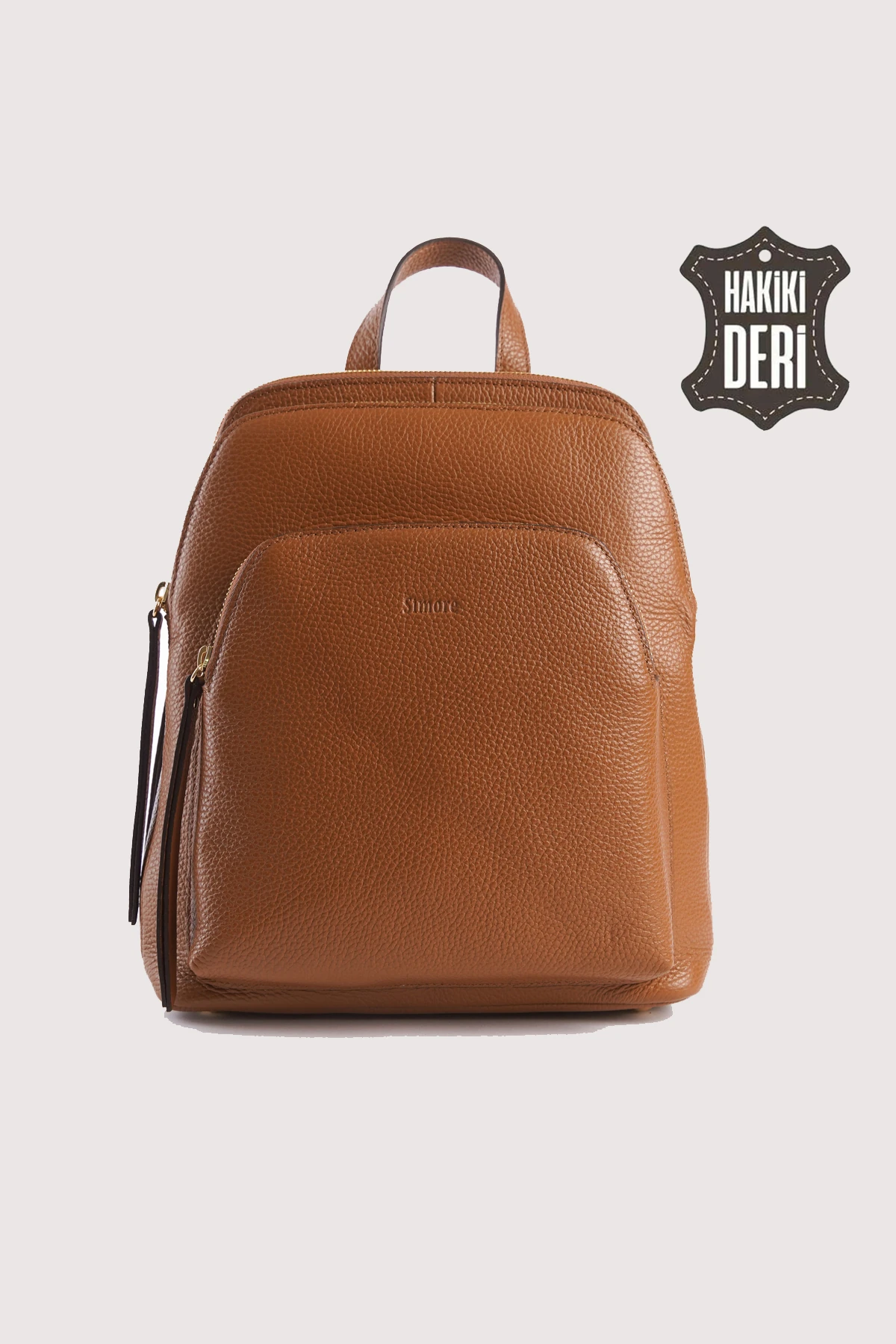 Hakiki Deri Kadın Sırt Çantası SMR9209 - Taba