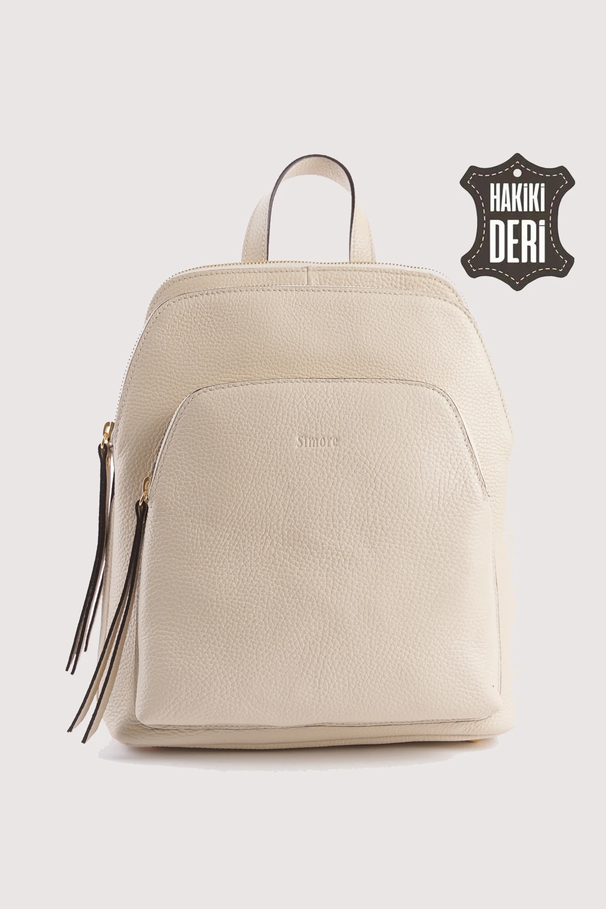 Hakiki Deri Kadın Sırt Çantası SMR9209 - Krem