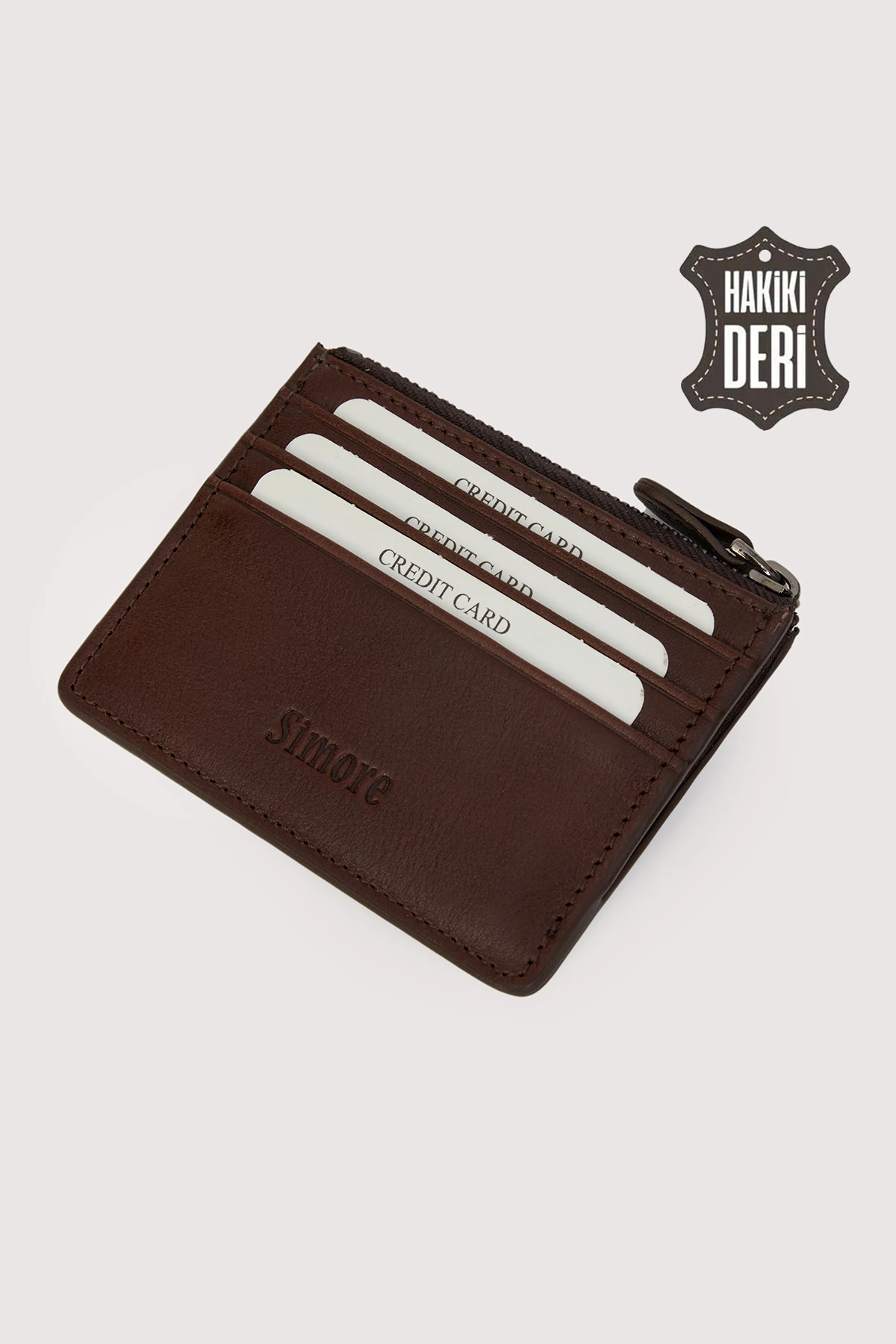 Fermuarlı Hakiki Deri Kartlıklı Cüzdan SMR9047 - Kahverengi