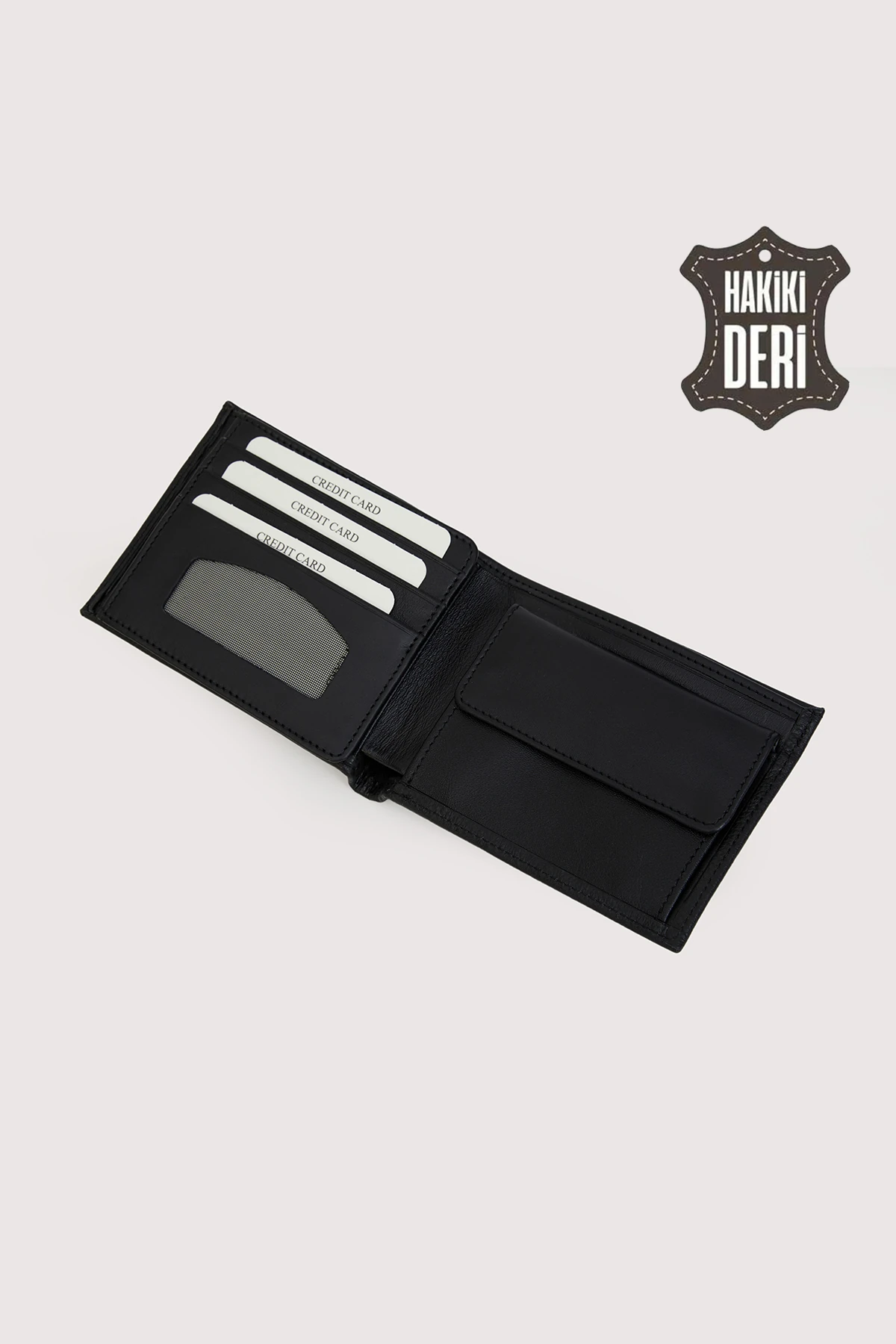 Hakiki Deri Bozuk Para Bölmeli Siyah Erkek Cüzdan SMR2005 - Simore