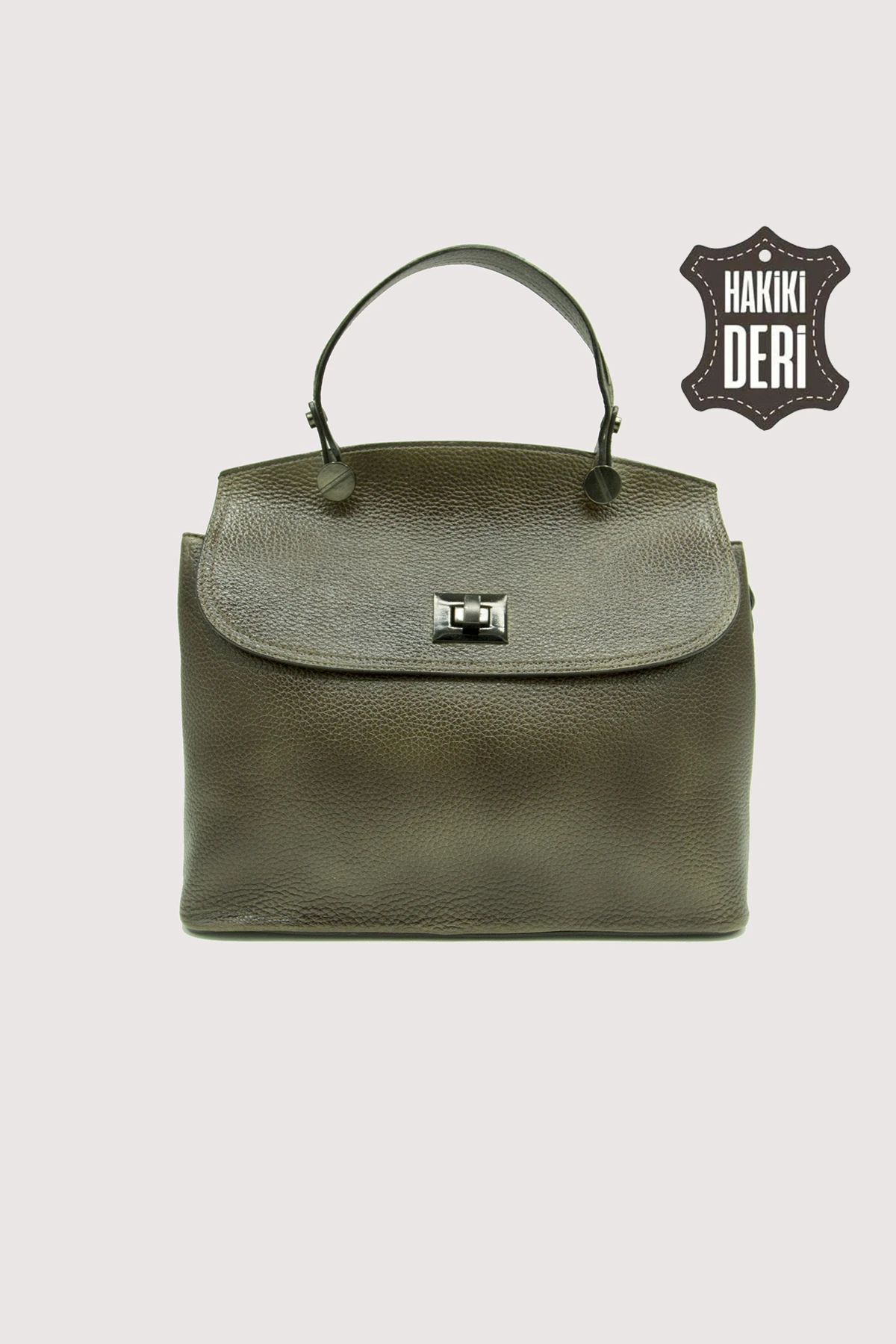 Vintage Hakiki Deri El Boyaması Kadın Kol Çantası SMR9069 - Haki