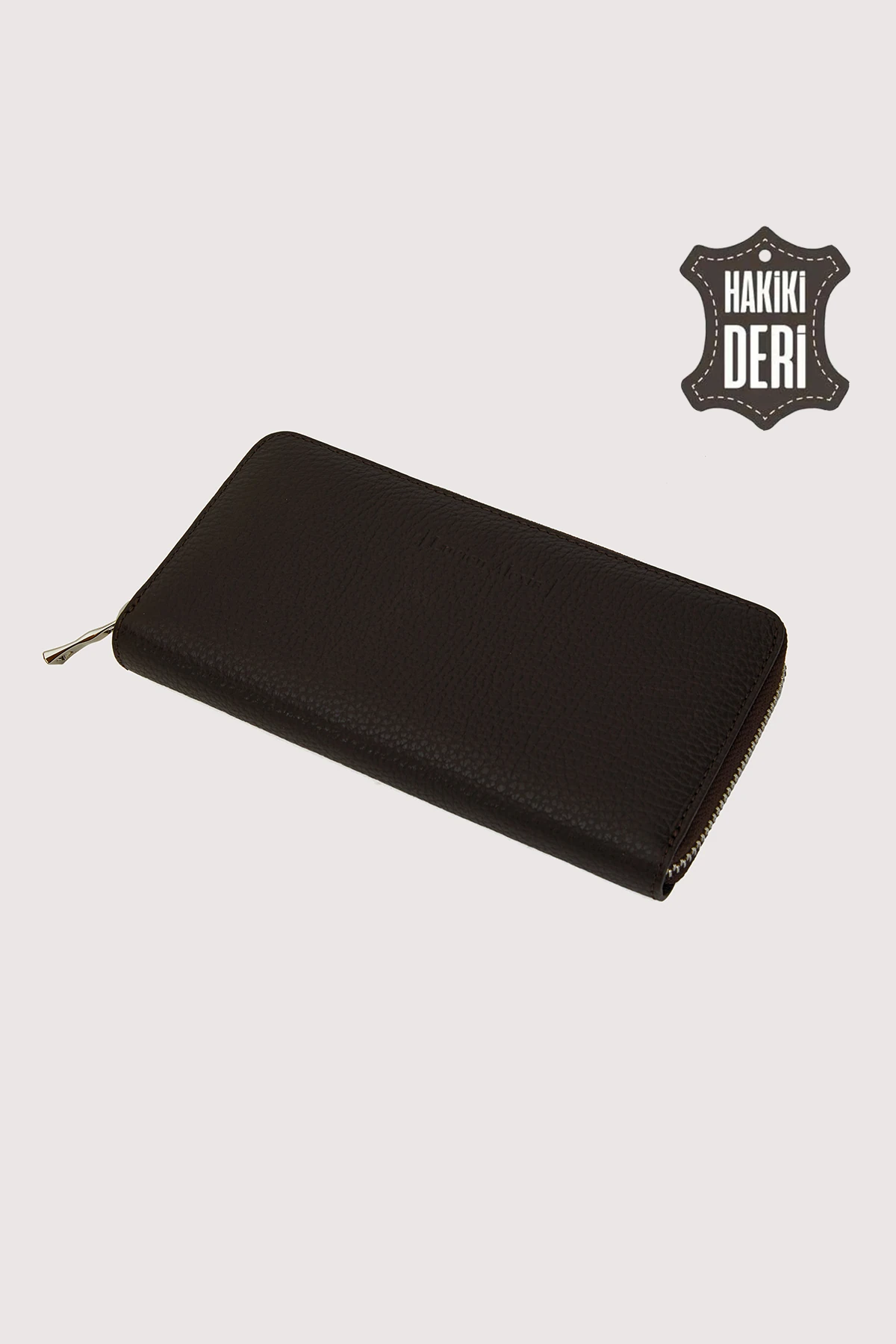 Hakiki Deri Kadın Büyük Boy Fermuarlı Cüzdan SMR5108 - Simore - Kahverengi