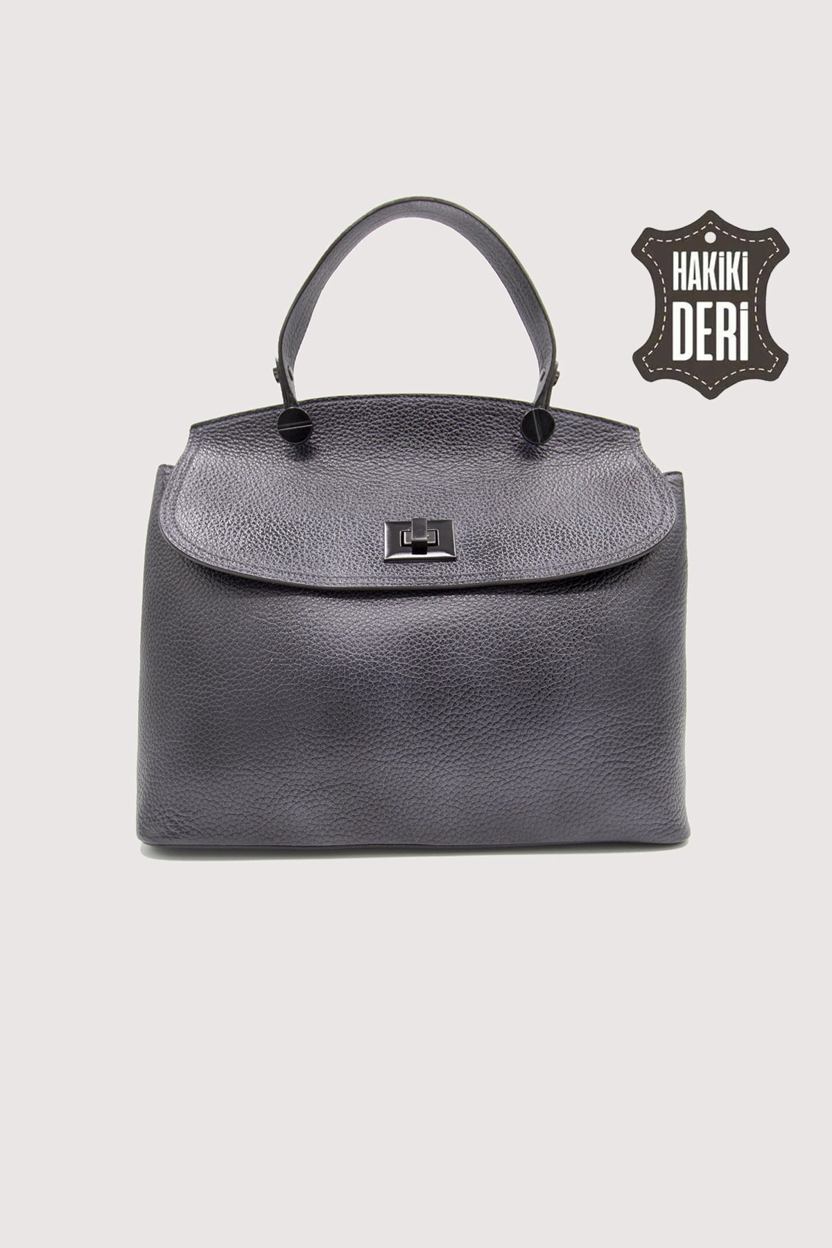 Vintage Hakiki Deri El Boyaması Kadın Kol Çantası SMR9069 - Siyah