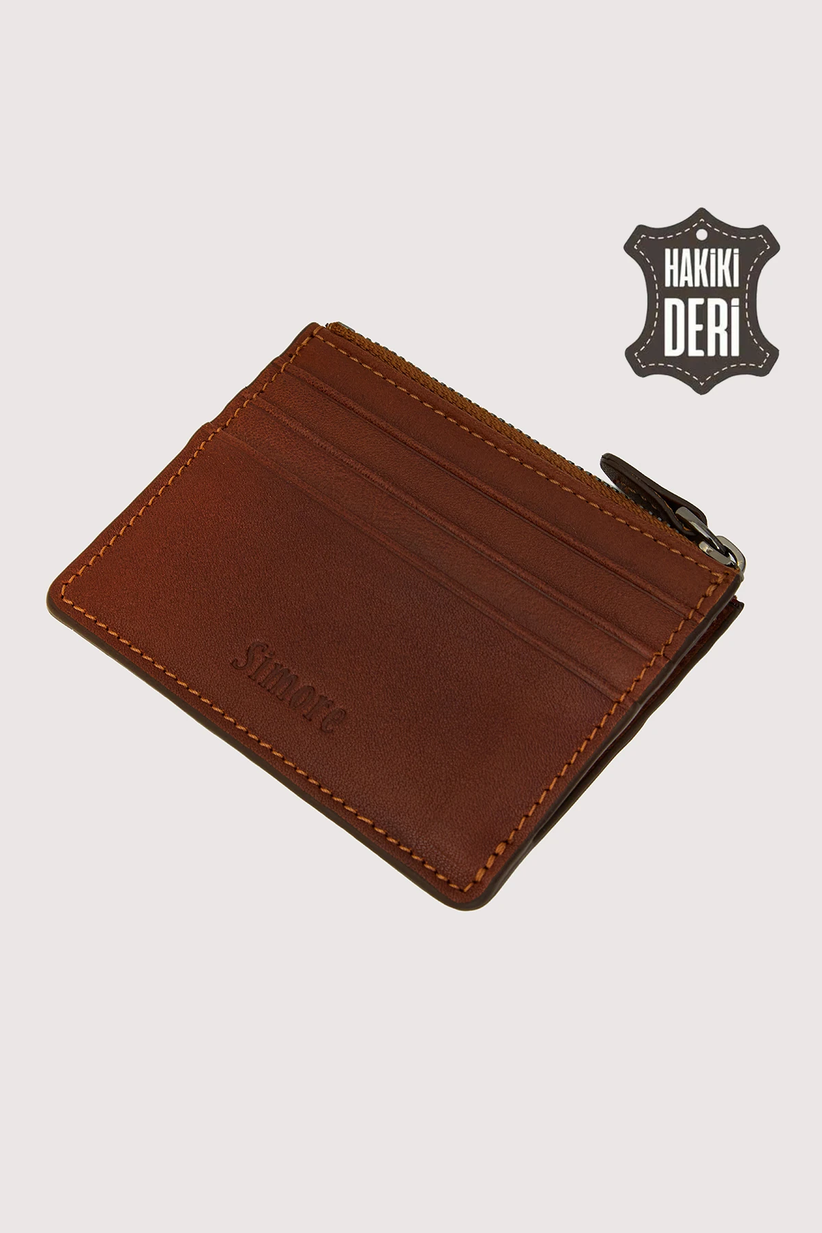Fermuarlı Hakiki Deri Kartlıklı Cüzdan SMR9047 - Taba