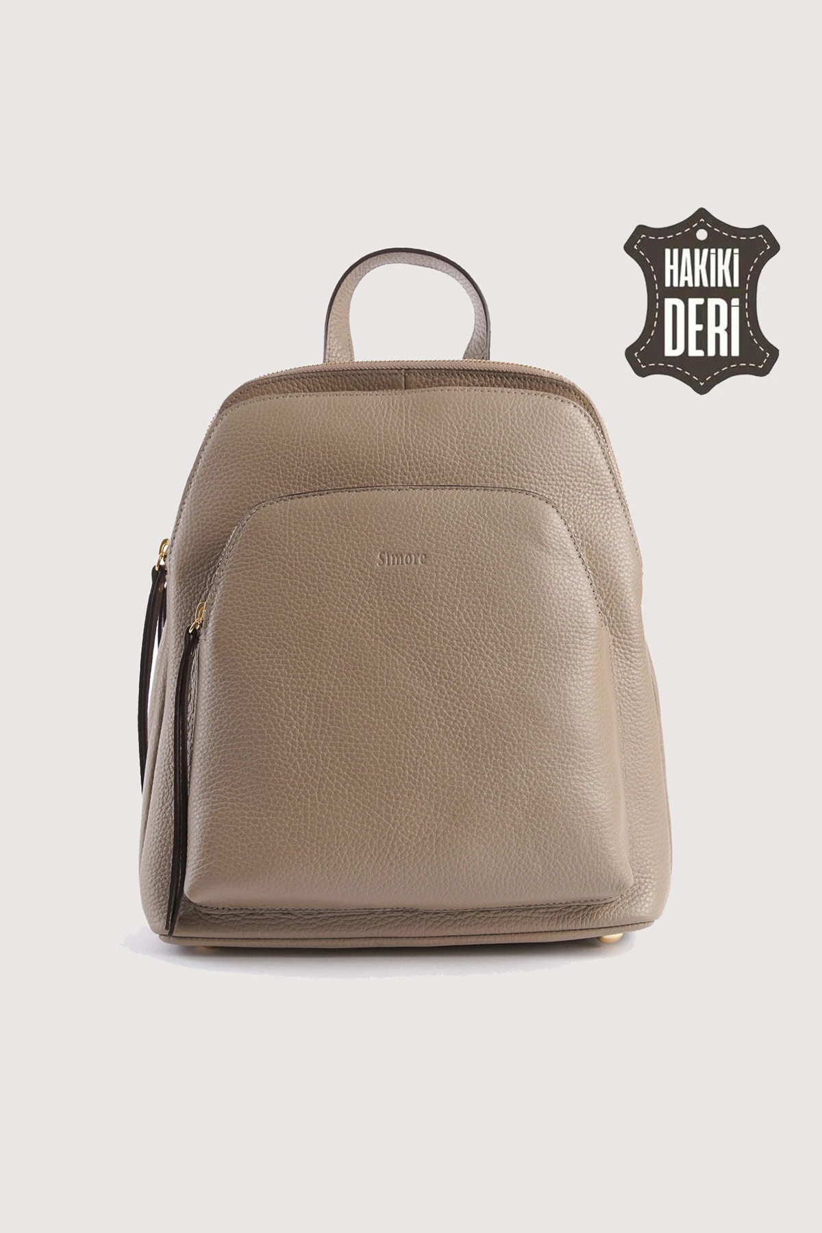 Hakiki Deri Kadın Sırt Çantası SMR9209 - Vizon