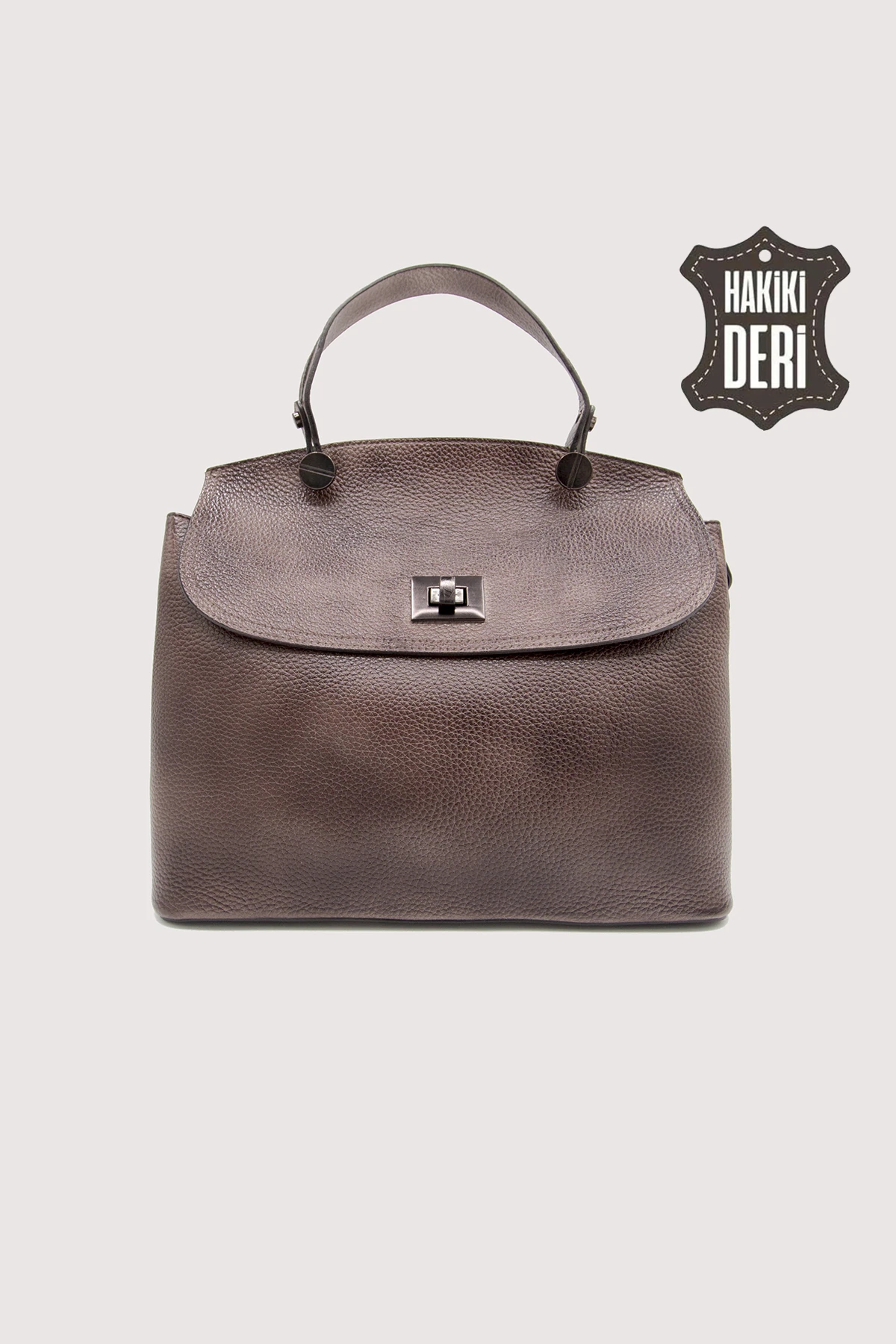 Vintage Hakiki Deri El Boyaması Kadın Kol Çantası SMR9069 - Kahverengi