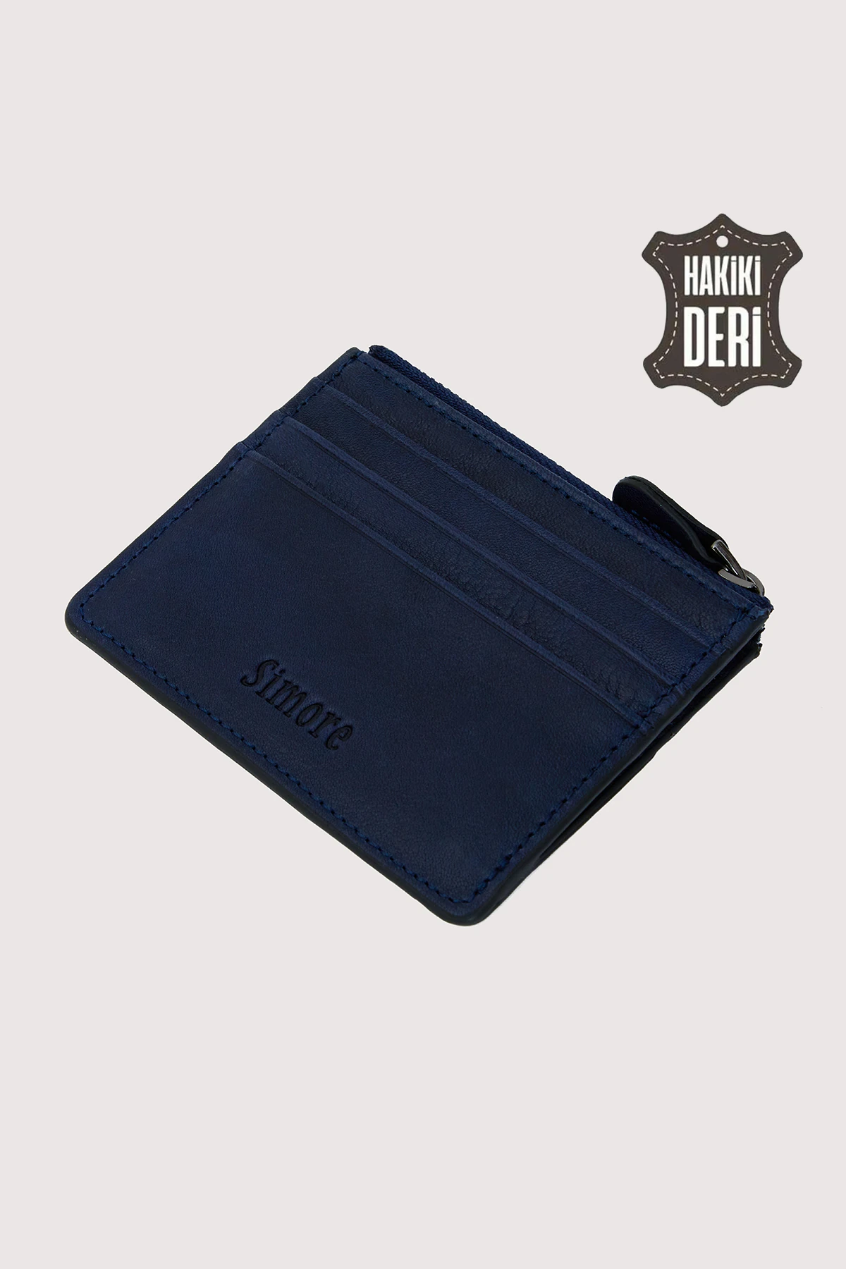 Fermuarlı Hakiki Deri Kartlıklı Cüzdan SMR9047 - Lacivert