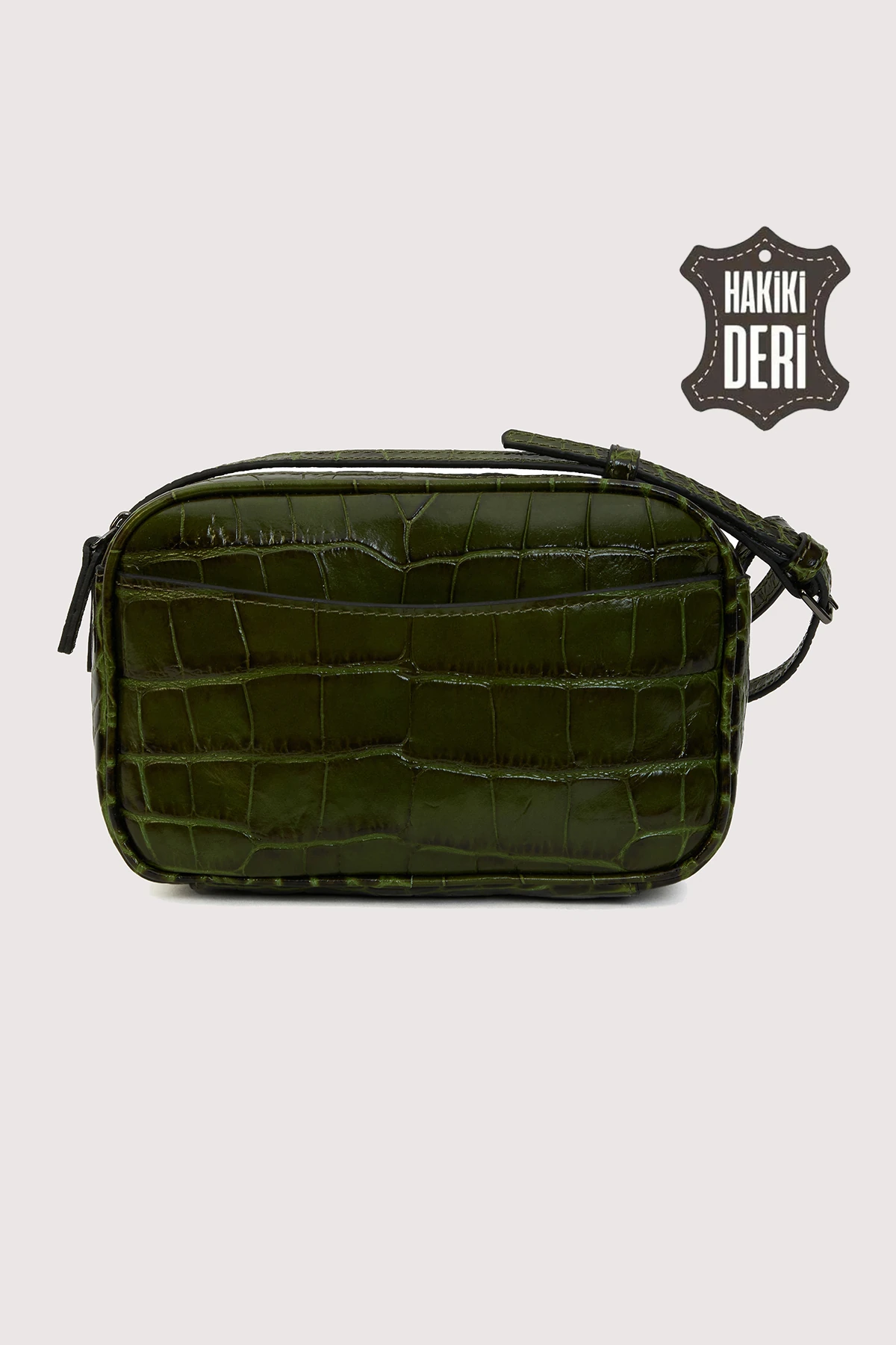 Hakiki Deri Kadın Çapraz Omuz Çantası SMR8975 - Yeşil Kroko