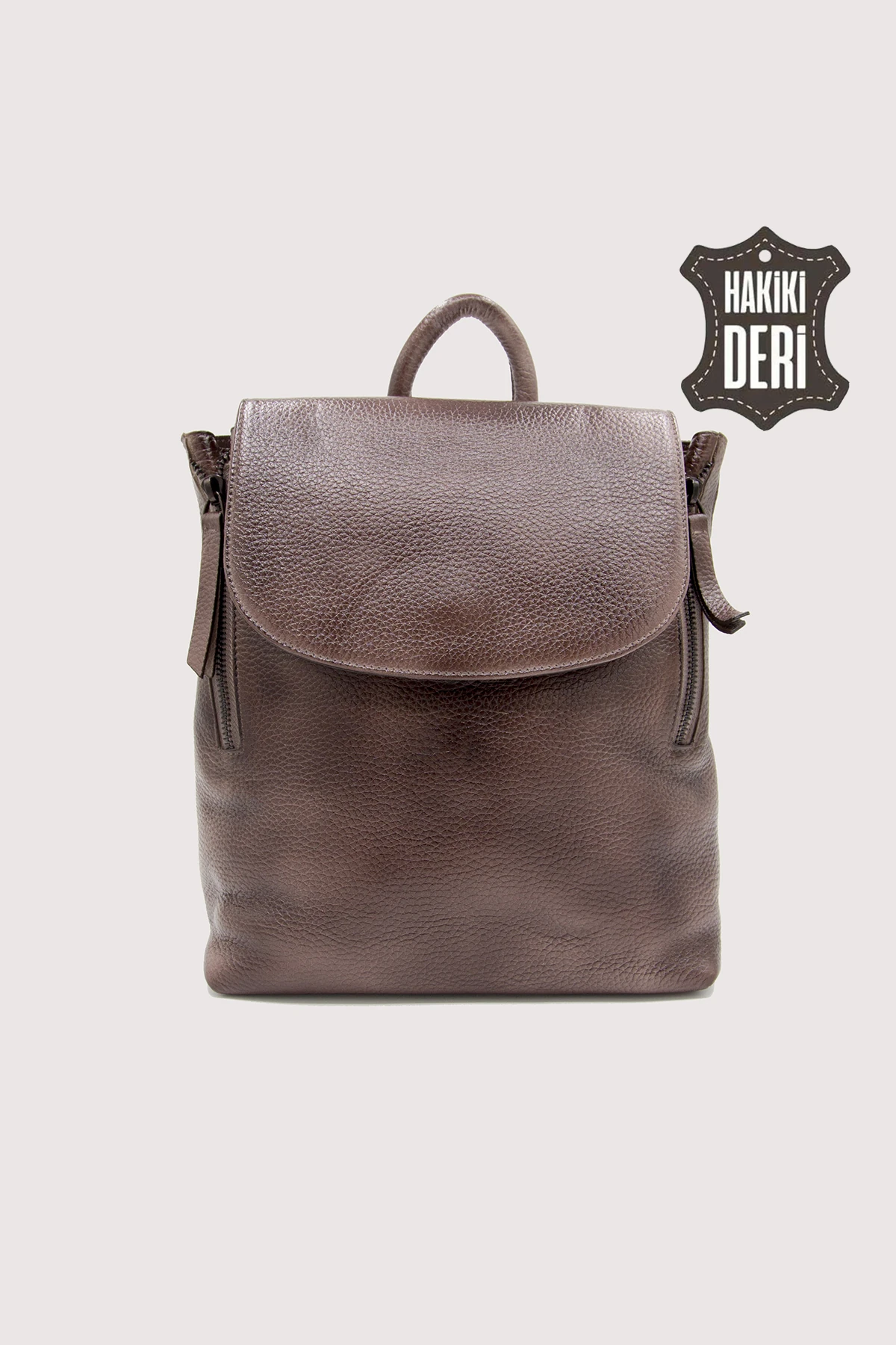 Vintage Hakiki Deri El Boyaması Kadın Sırt Çantası SMR9075 - Kahverengi