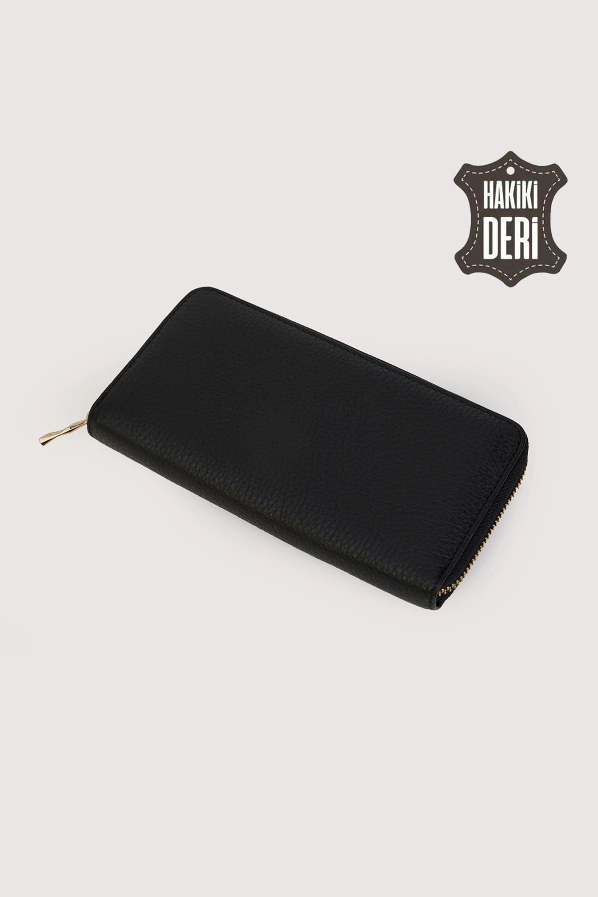 Hakiki Deri Kadın Büyük Boy Fermuarlı Cüzdan SMR5108 - Simore - Siyah