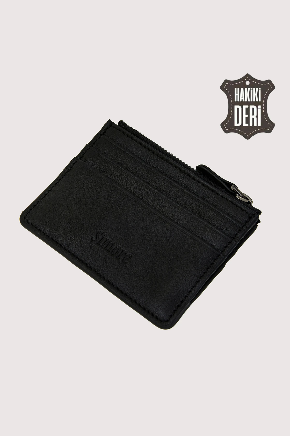 Fermuarlı Hakiki Deri Kartlıklı Cüzdan SMR9047 - Siyah
