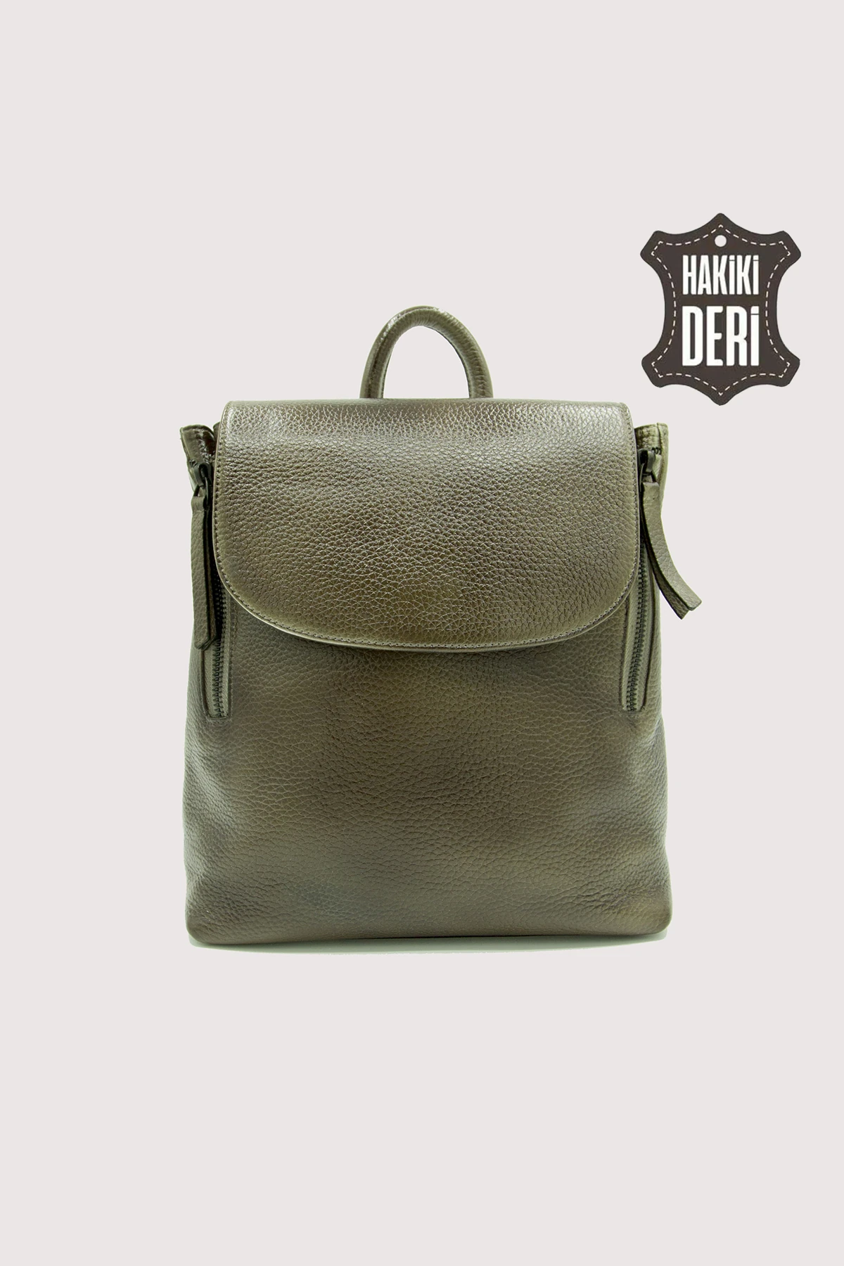 Vintage Hakiki Deri El Boyaması Kadın Sırt Çantası SMR9075 - Haki