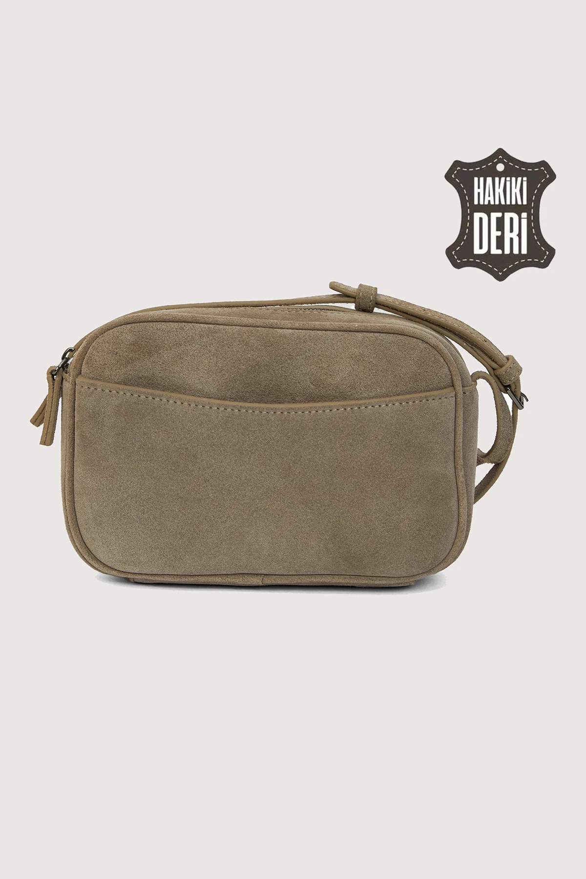 Hakiki Deri Kadın Çapraz Omuz Çantası SMR8975 - Vizon Süet