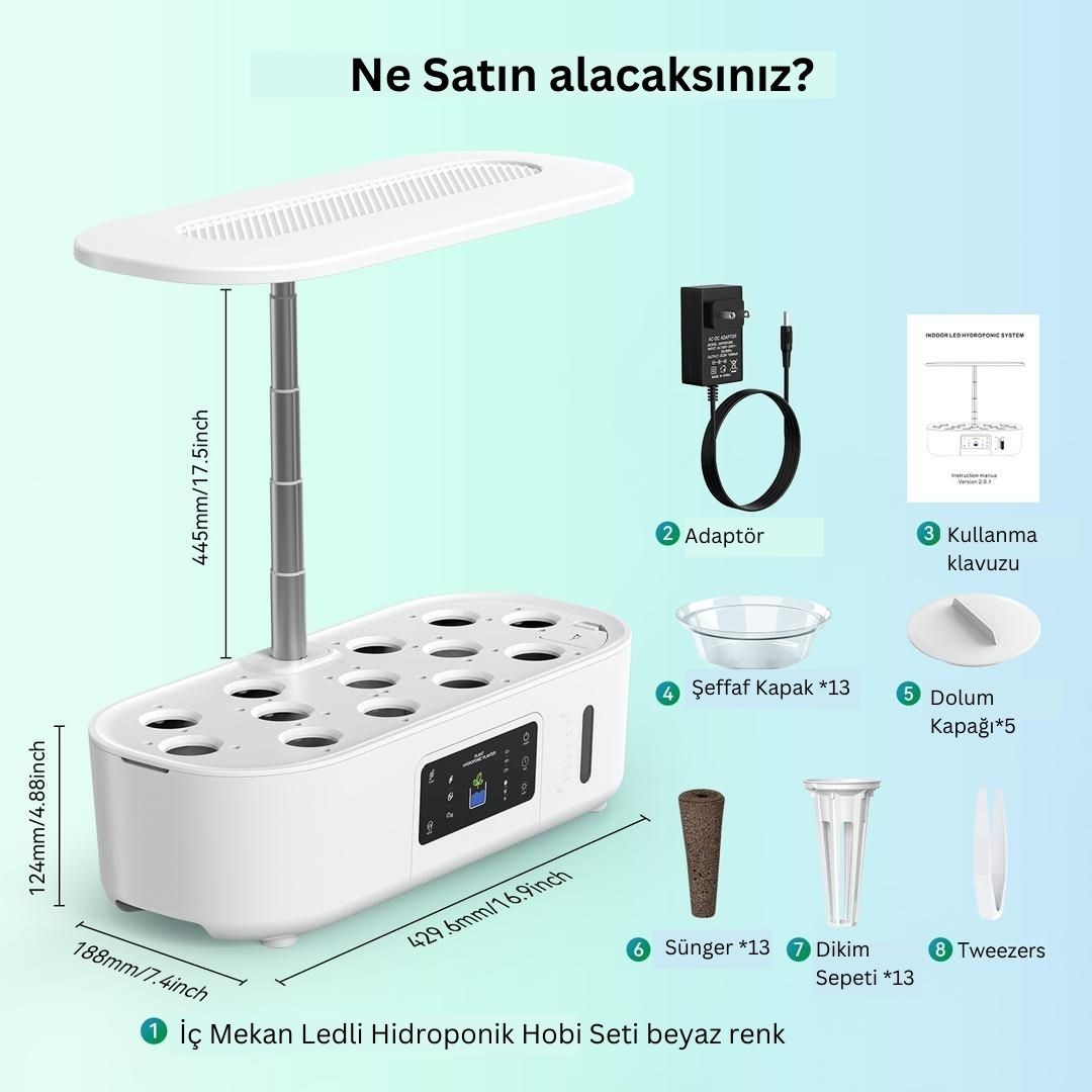 İç Mekan Ledli Hidroponik Hobi Seti Beyaz Renk