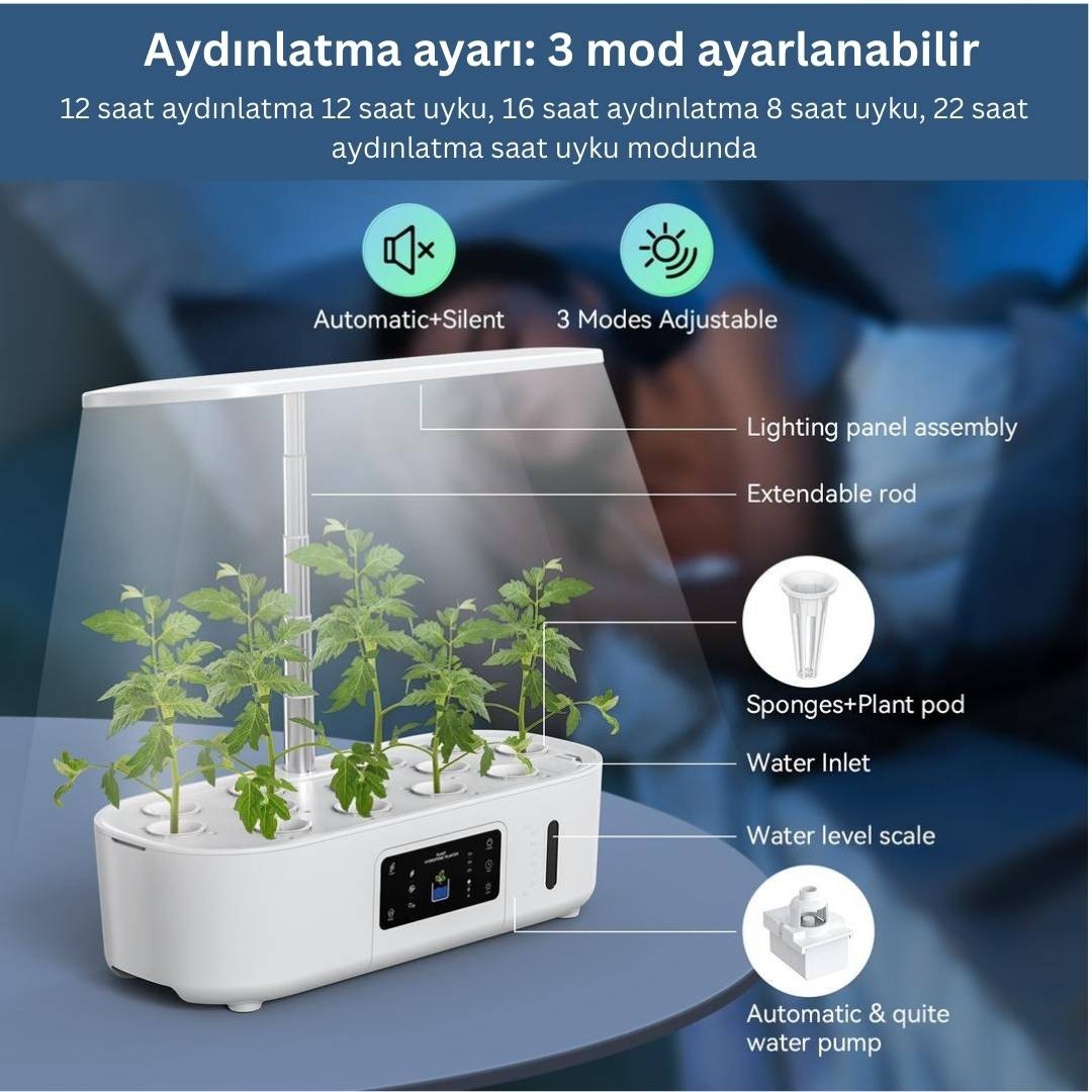 İç Mekan Ledli Hidroponik Hobi Seti Beyaz Renk