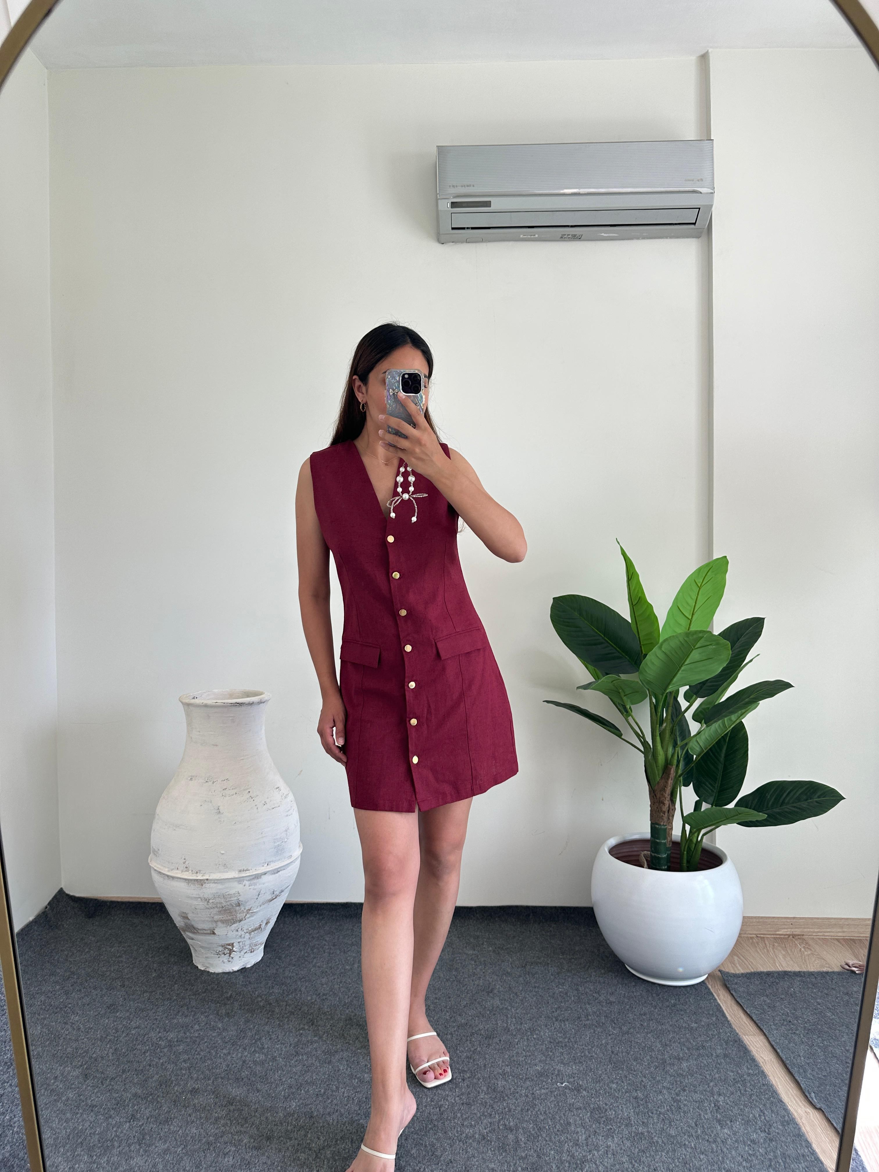HAM KETEN DÜĞMELİ ELBİSE