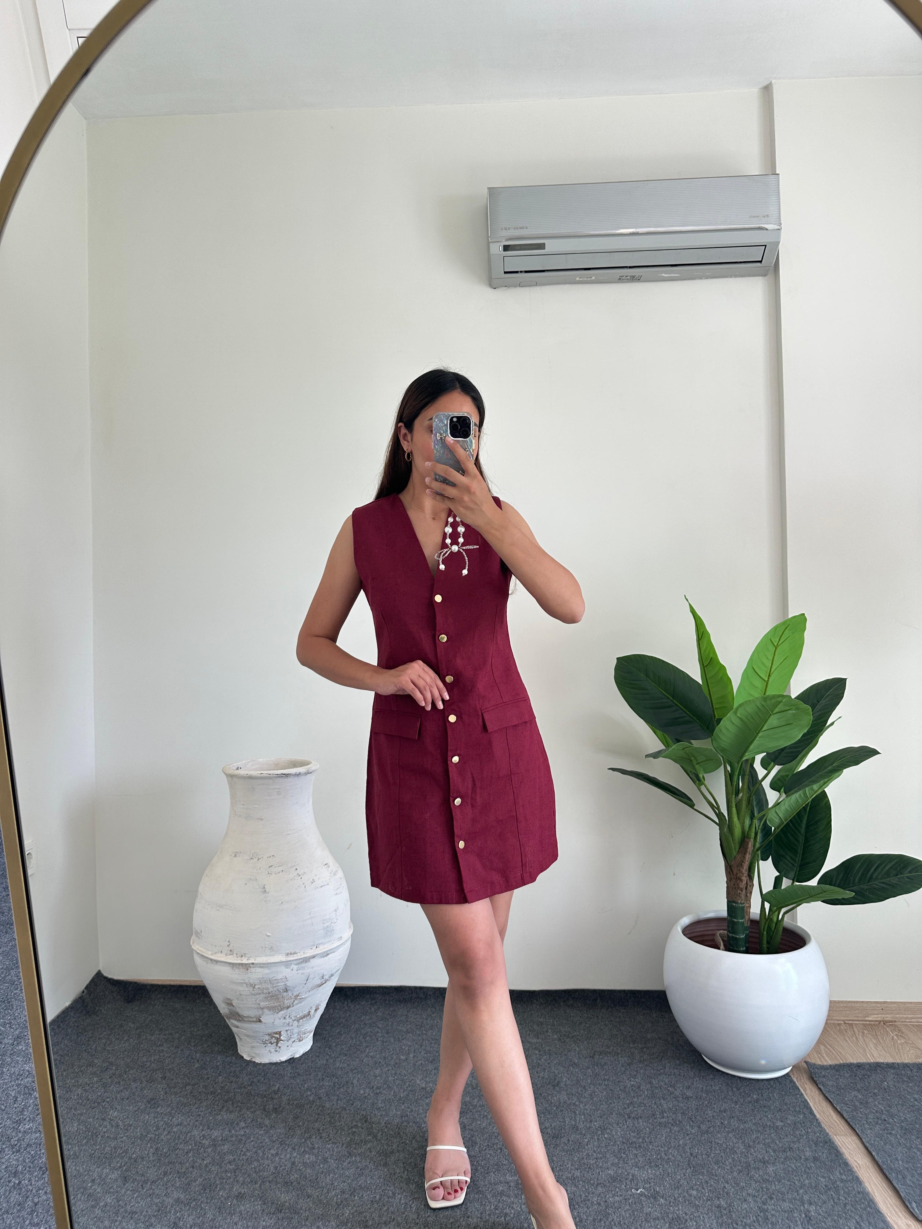 HAM KETEN DÜĞMELİ ELBİSE
