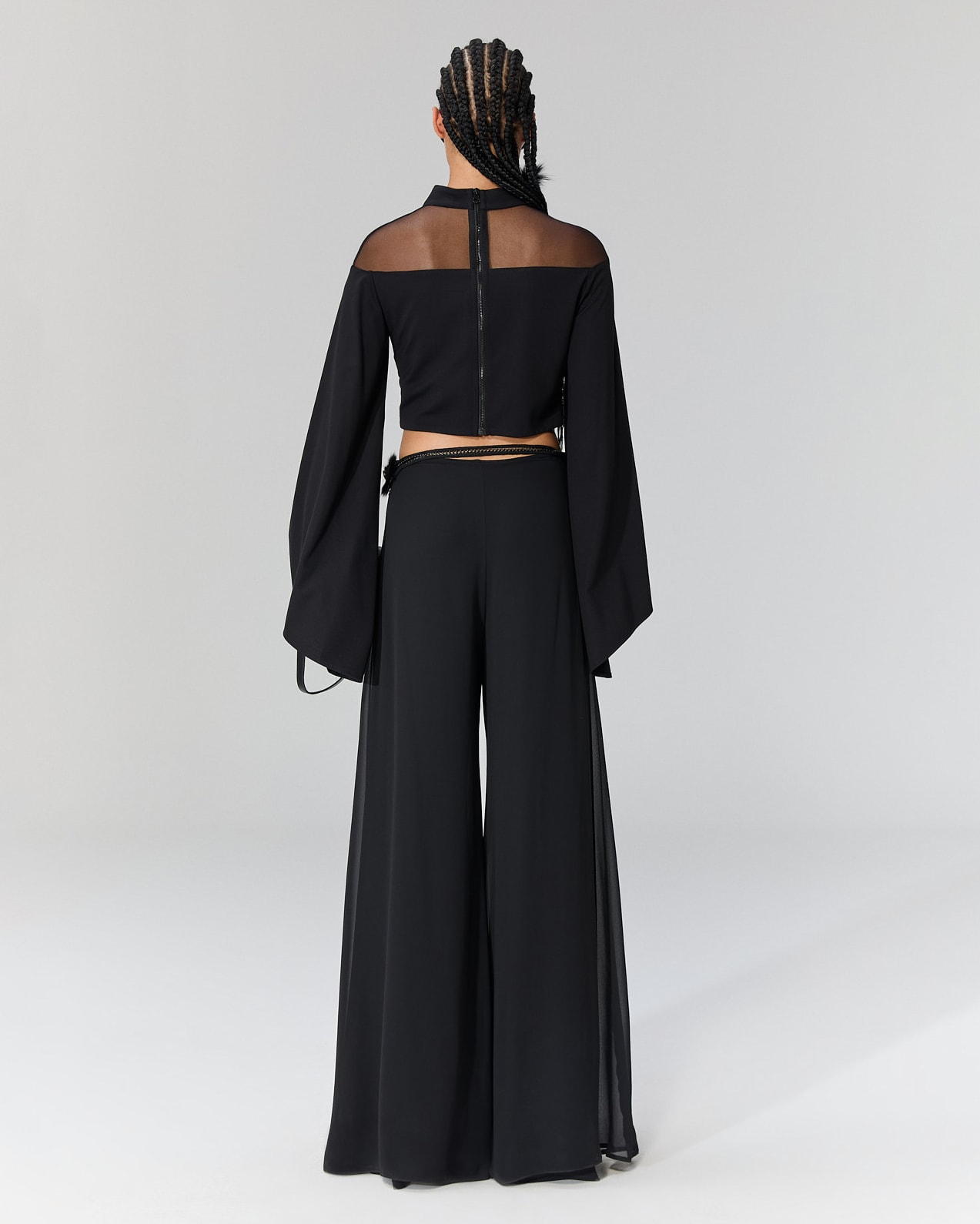 Tül Detaylı Crop Bluz