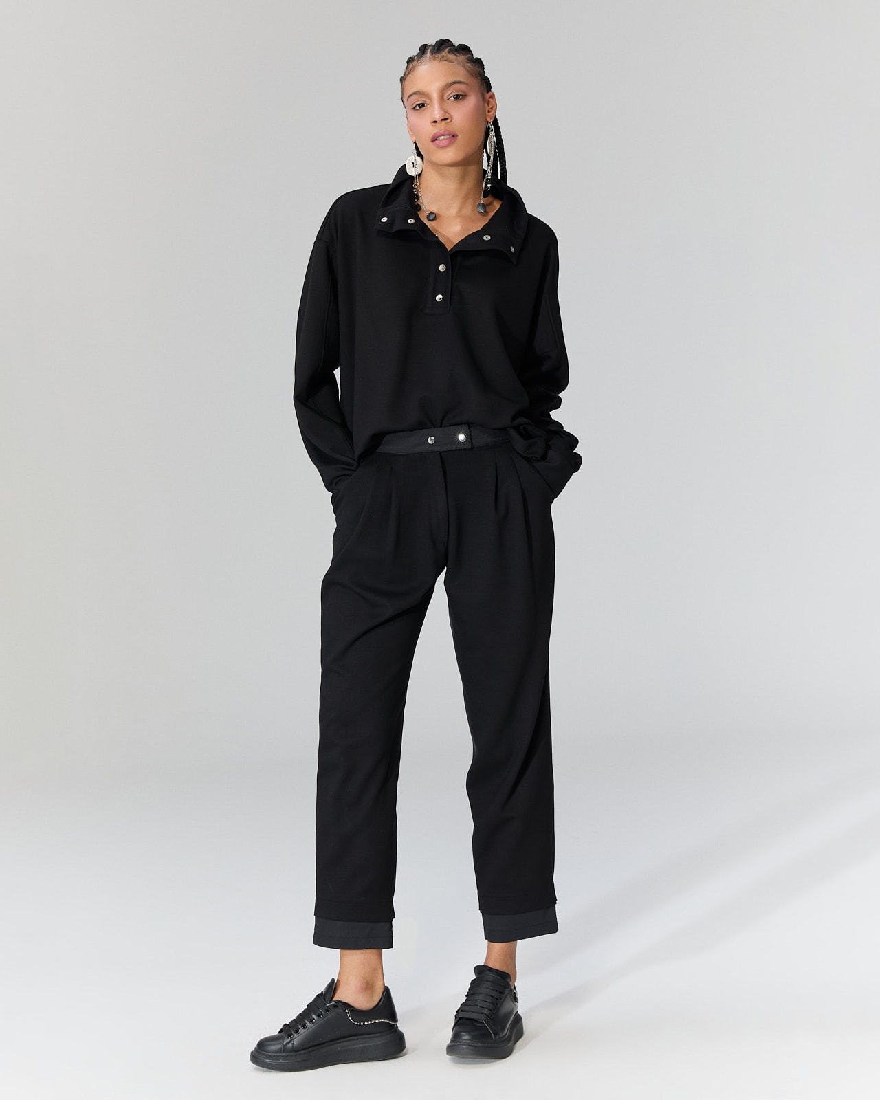 Çıtçıt Detaylı Pantolon - Siyah